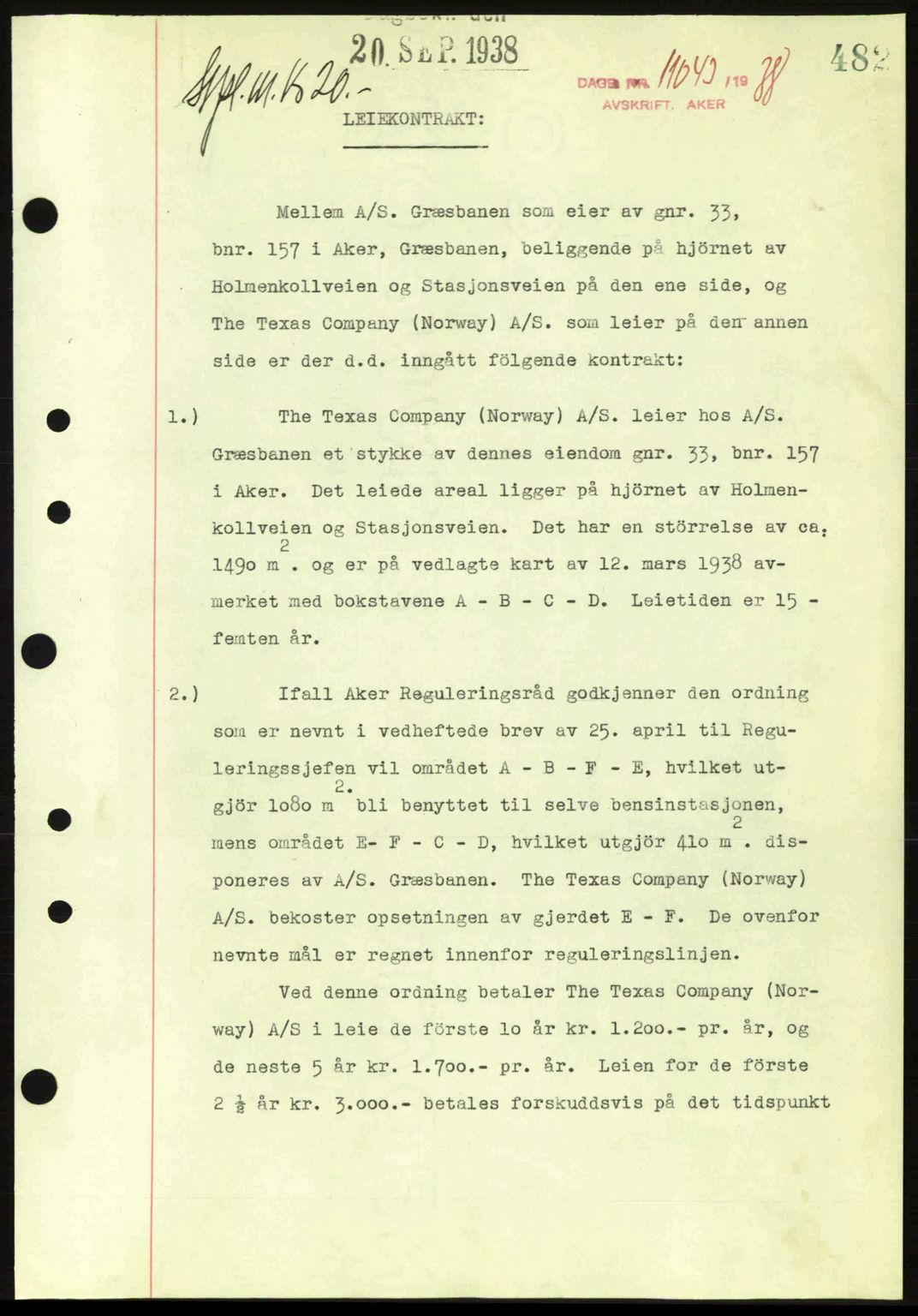 Aker herredsskriveri, SAO/A-10896/G/Gb/Gba/Gbab/L0025: Mortgage book no. A154-155, 1938-1938, Diary no: : 11043/1938