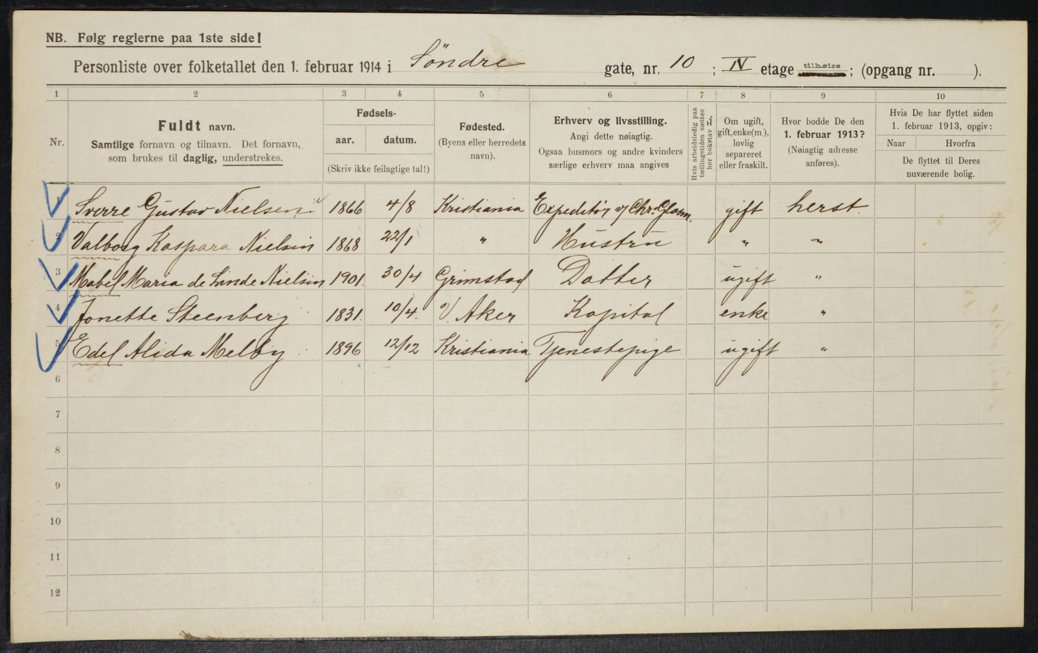 OBA, Municipal Census 1914 for Kristiania, 1914, p. 107105