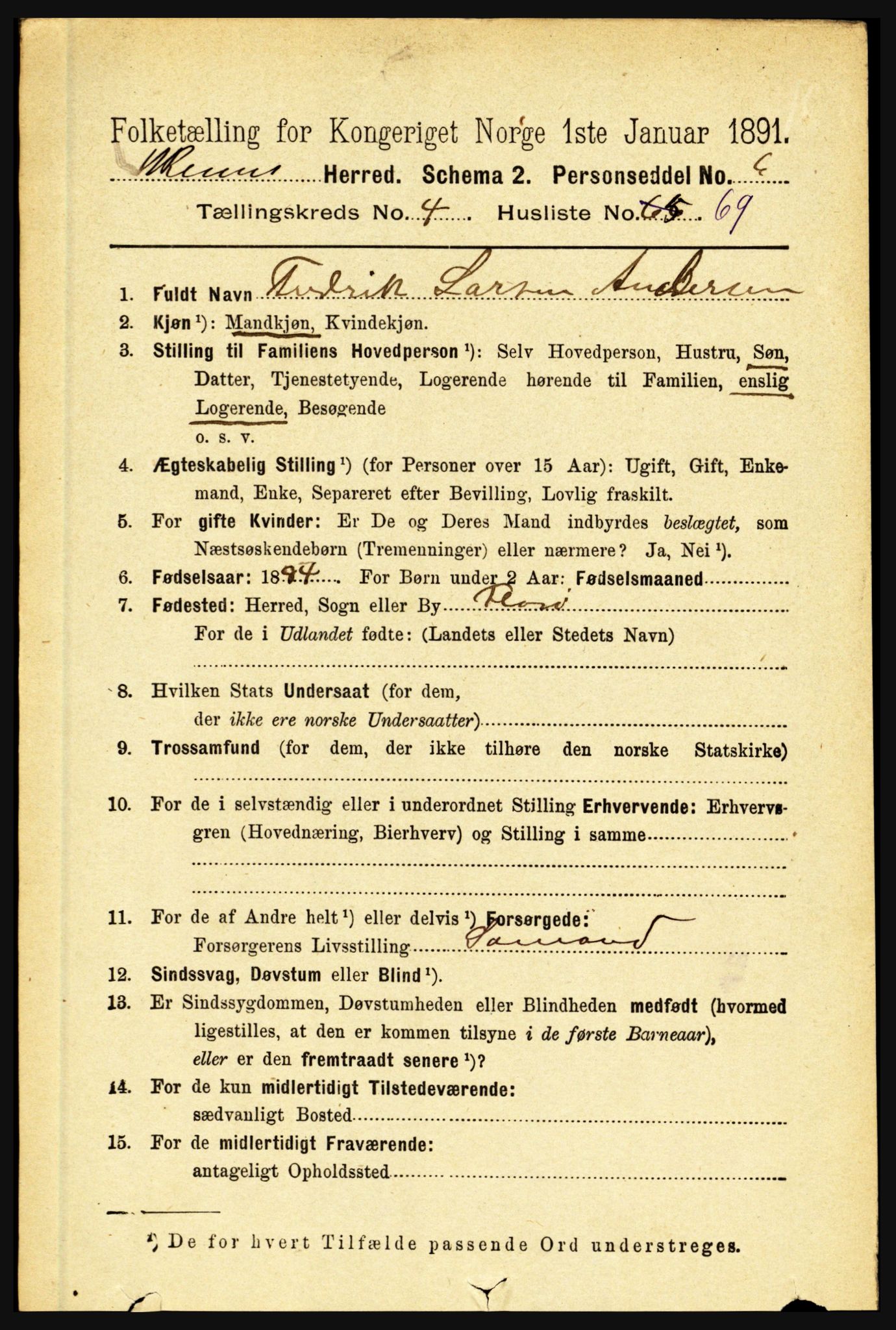 RA, 1891 census for 1437 Kinn, 1891, p. 1729