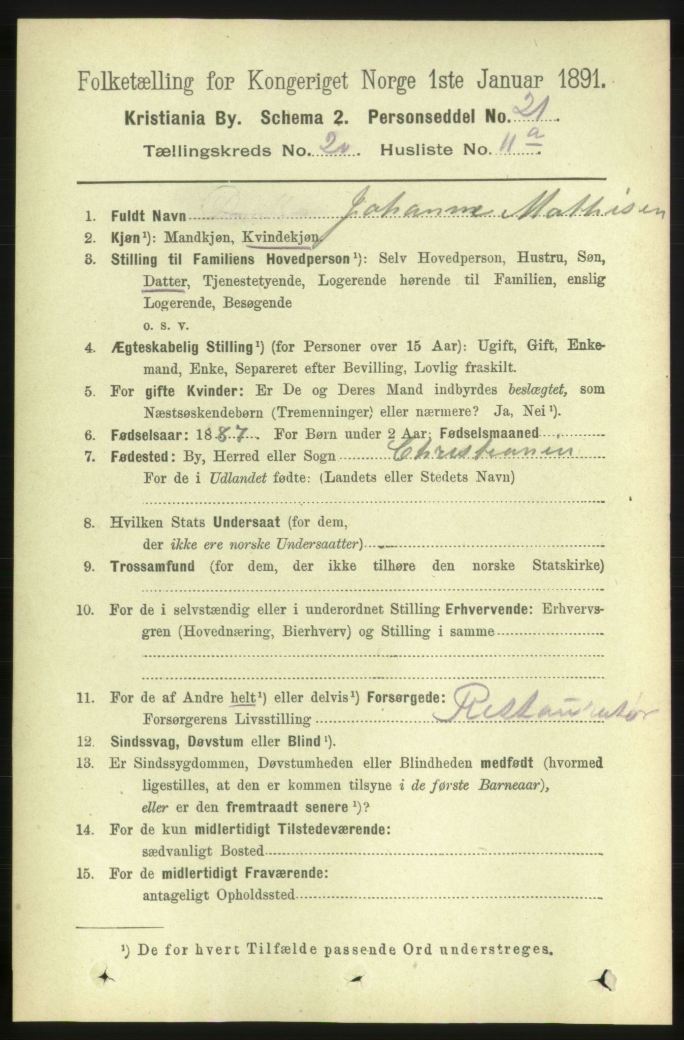 RA, 1891 census for 0301 Kristiania, 1891, p. 9988