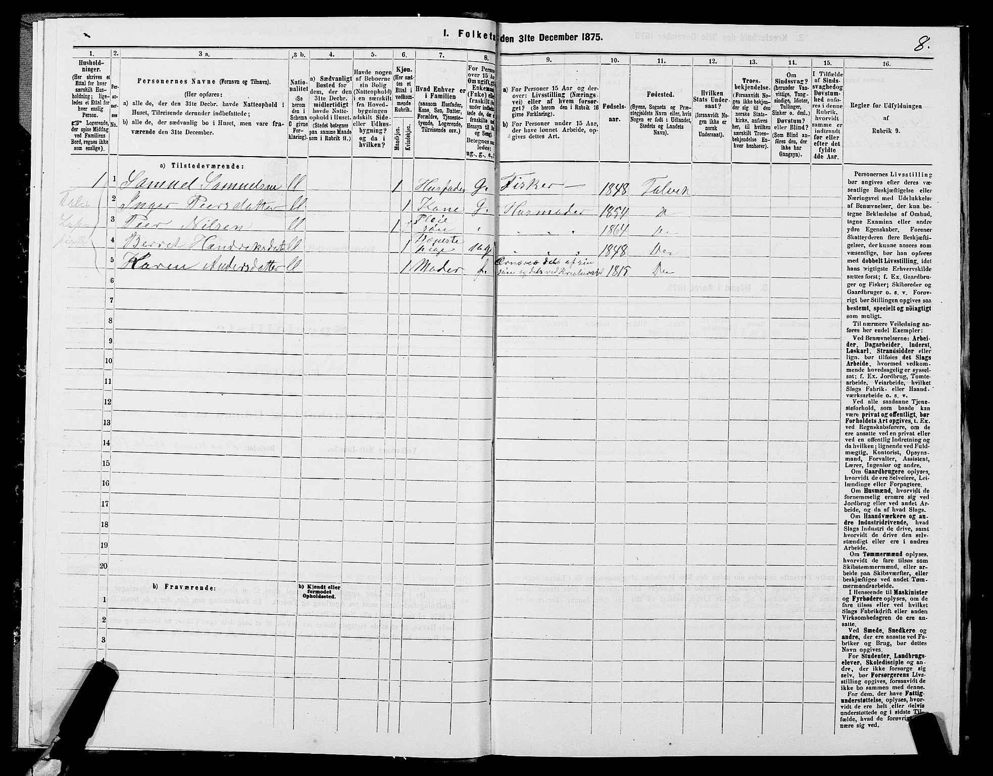 SATØ, 1875 census for 2013P Talvik, 1875, p. 3008