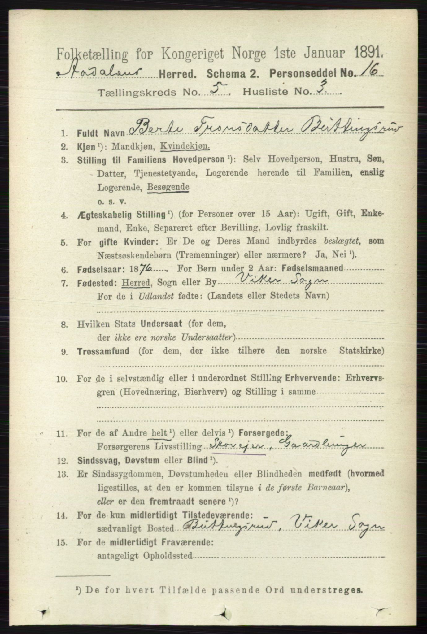 RA, 1891 census for 0614 Ådal, 1891, p. 2040