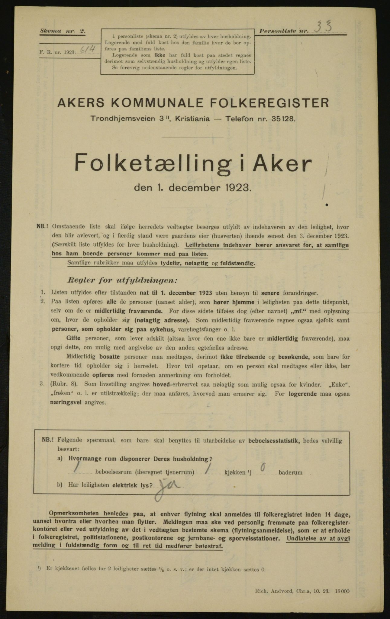 , Municipal Census 1923 for Aker, 1923, p. 26852