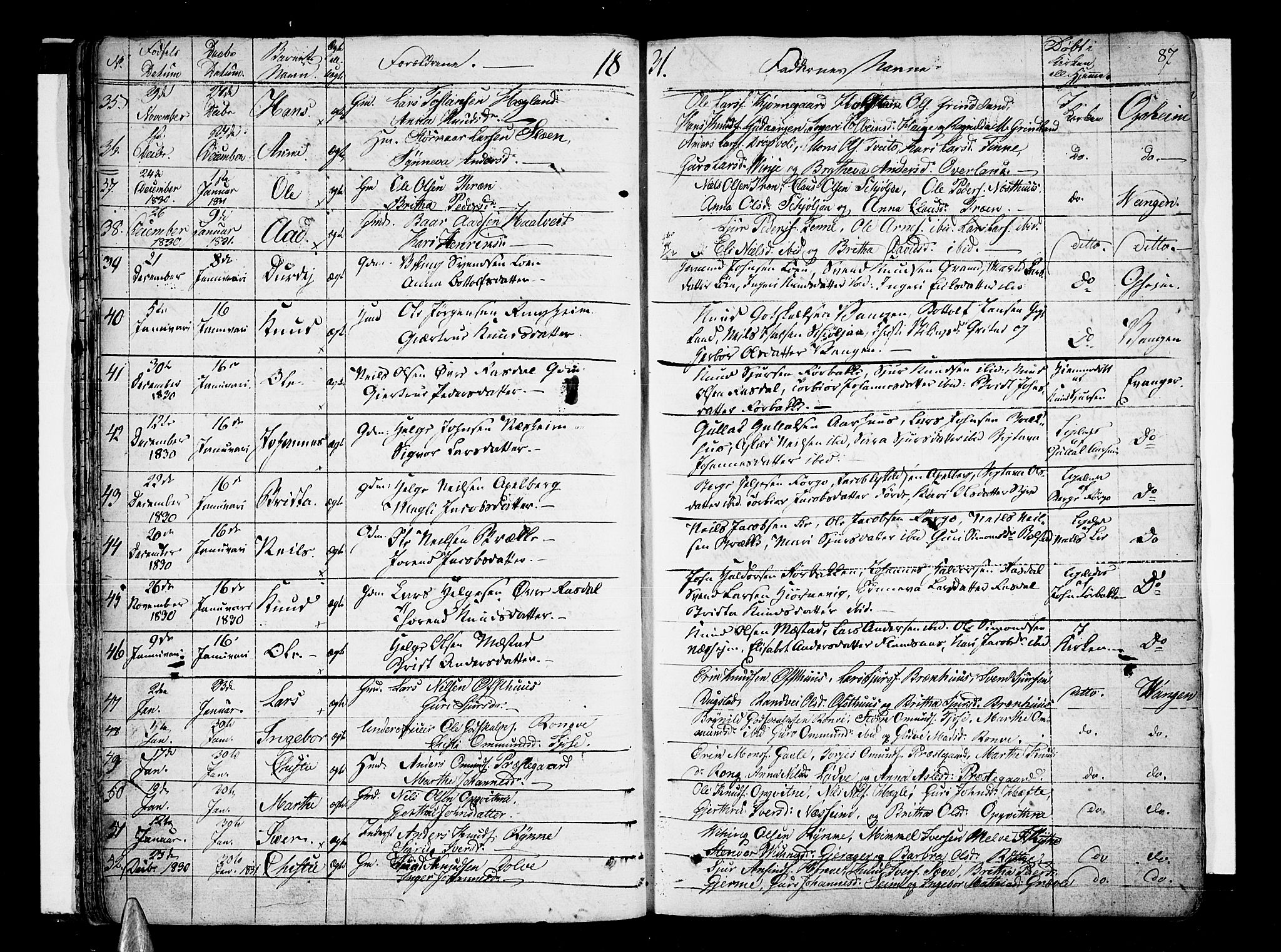 Voss sokneprestembete, SAB/A-79001/H/Haa: Parish register (official) no. A 12, 1823-1837, p. 87
