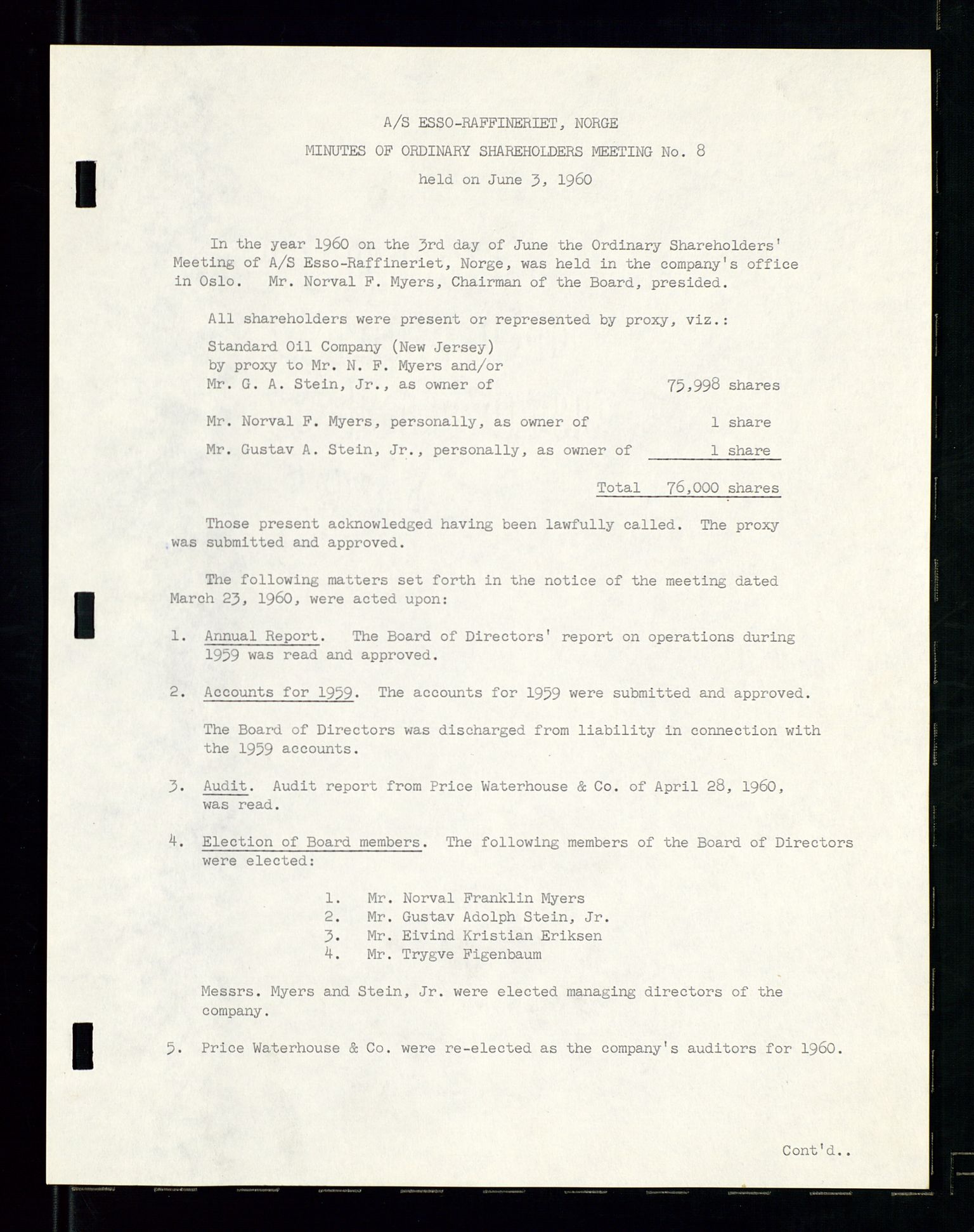 PA 1537 - A/S Essoraffineriet Norge, AV/SAST-A-101957/A/Aa/L0001/0002: Styremøter / Shareholder meetings, board meetings, by laws (vedtekter), 1957-1960, p. 27