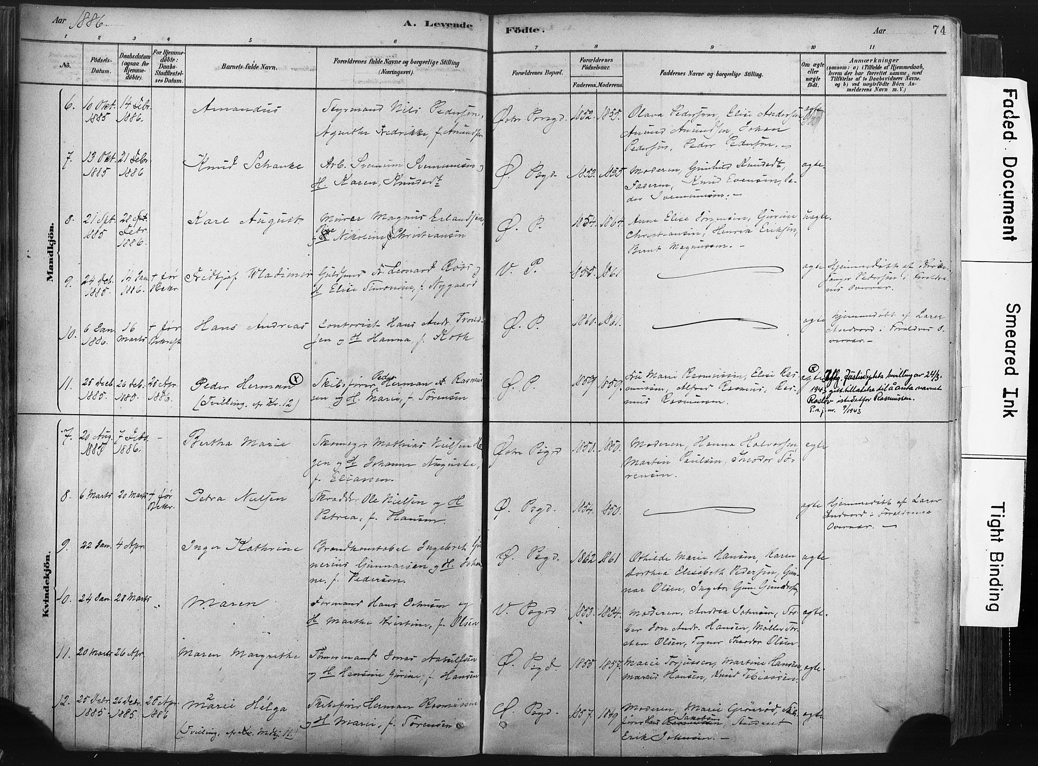 Porsgrunn kirkebøker , AV/SAKO-A-104/F/Fa/L0008: Parish register (official) no. 8, 1878-1895, p. 74