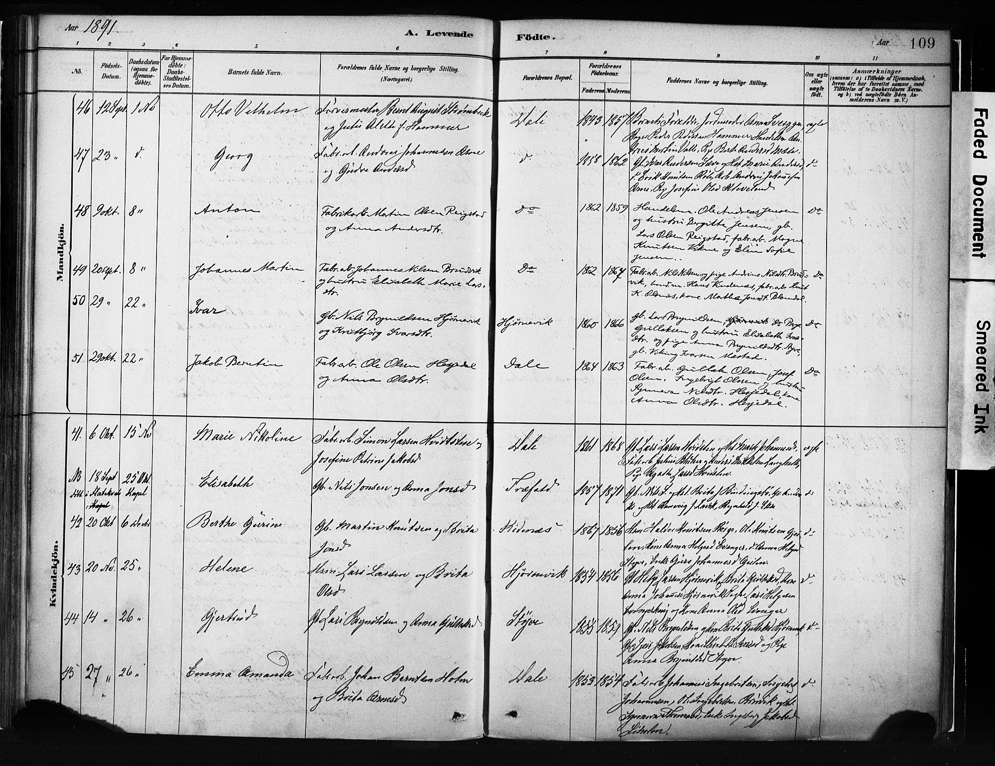 Evanger sokneprestembete, AV/SAB-A-99924: Parish register (official) no. A 1, 1877-1899, p. 109