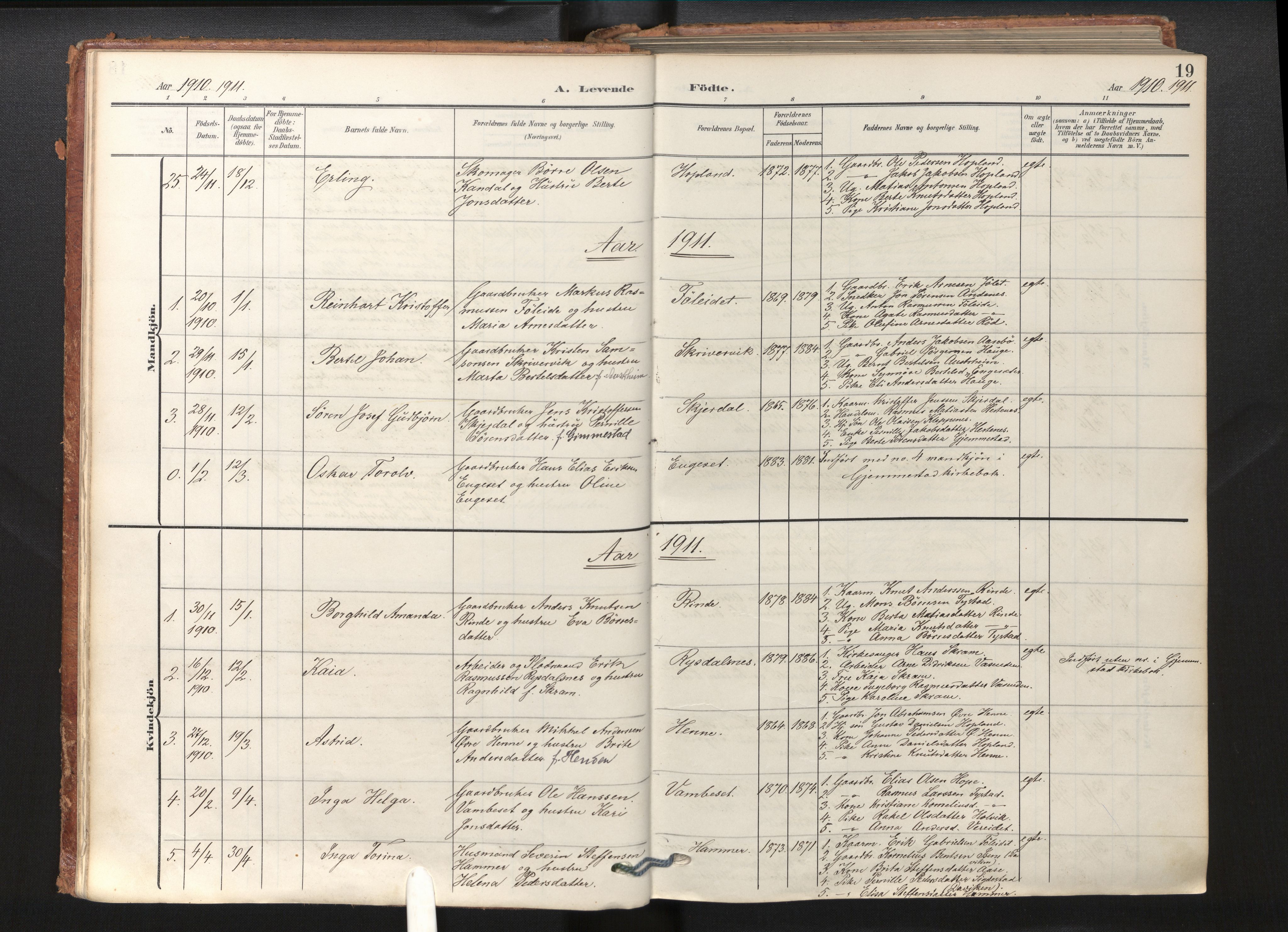 Gloppen sokneprestembete, SAB/A-80101/H/Haa/Haab/L0002: Parish register (official) no. B 2, 1906-1932, p. 18b-19a