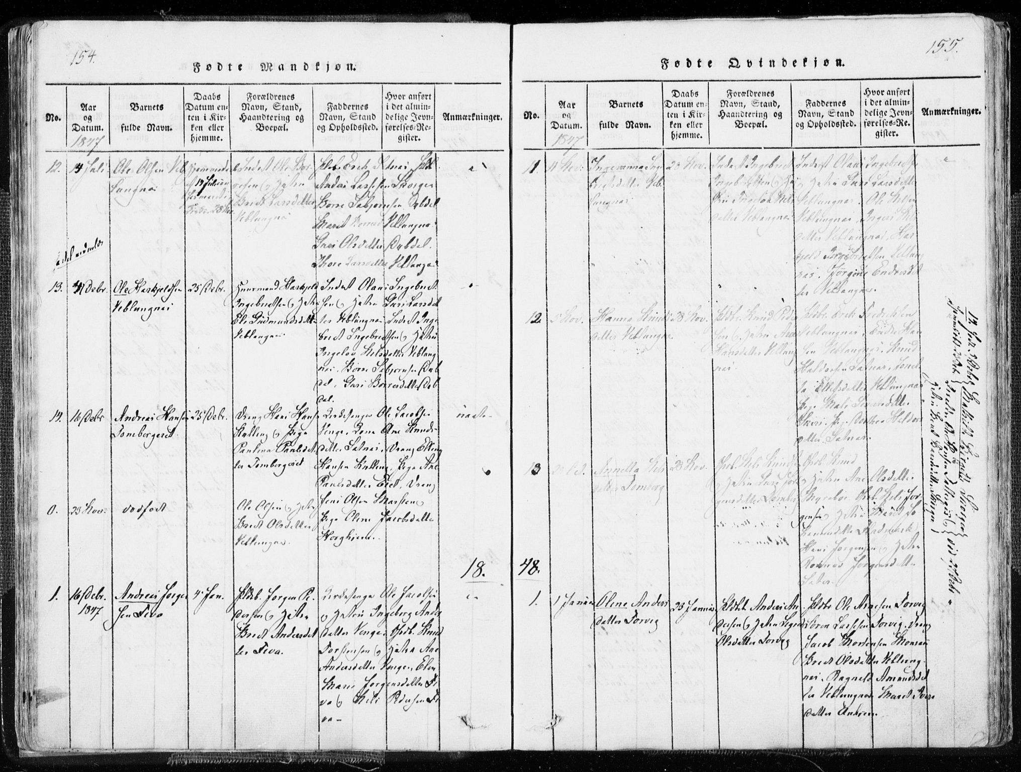 Ministerialprotokoller, klokkerbøker og fødselsregistre - Møre og Romsdal, SAT/A-1454/544/L0571: Parish register (official) no. 544A04, 1818-1853, p. 154-155