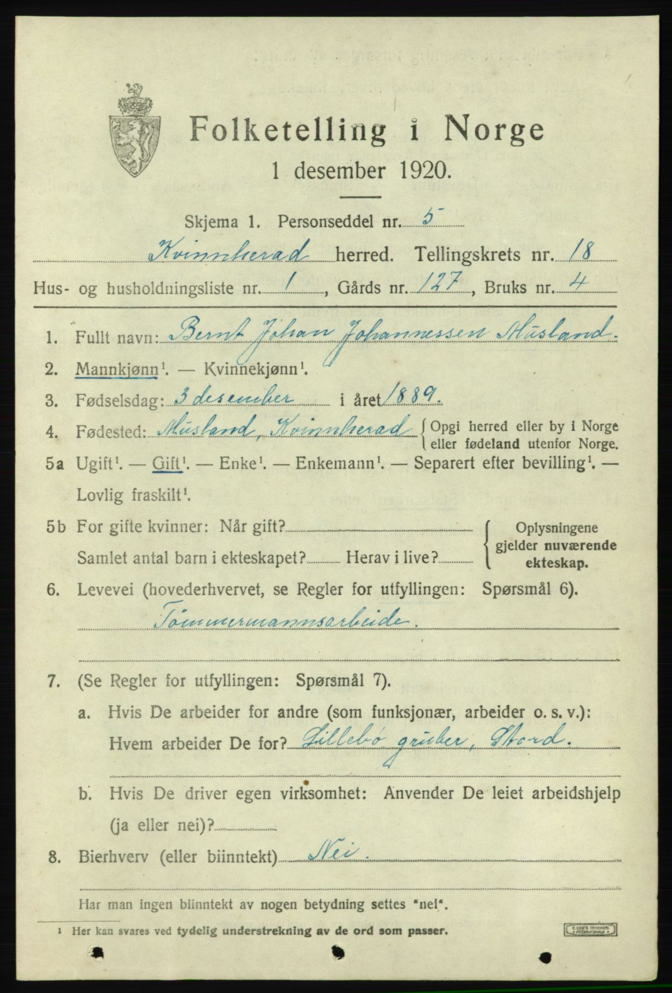 SAB, 1920 census for Kvinnherad, 1920, p. 11600