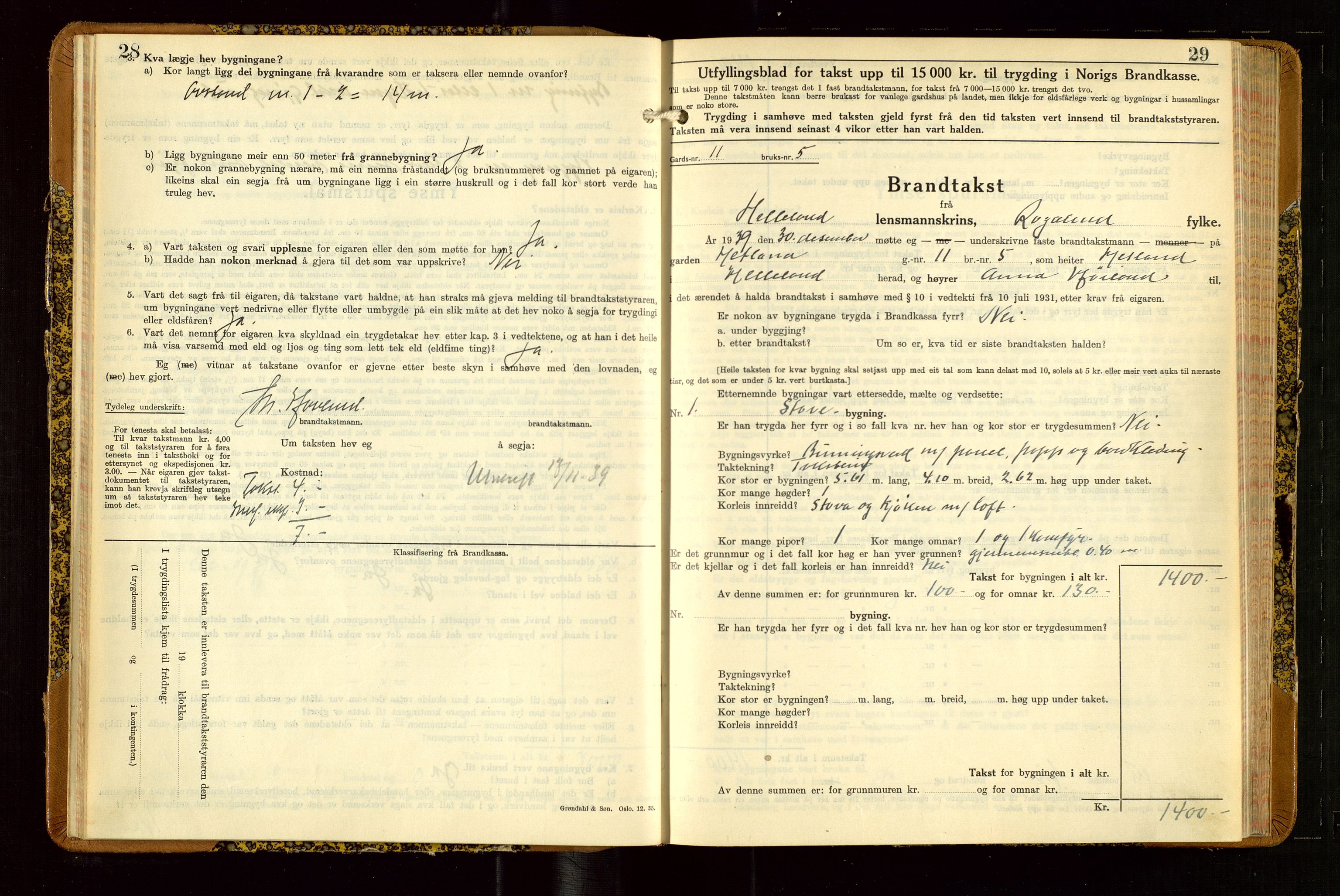 Helleland lensmannskontor, AV/SAST-A-100209/Gob/L0004: "Brandtakstbok", 1939-1949, p. 28-29