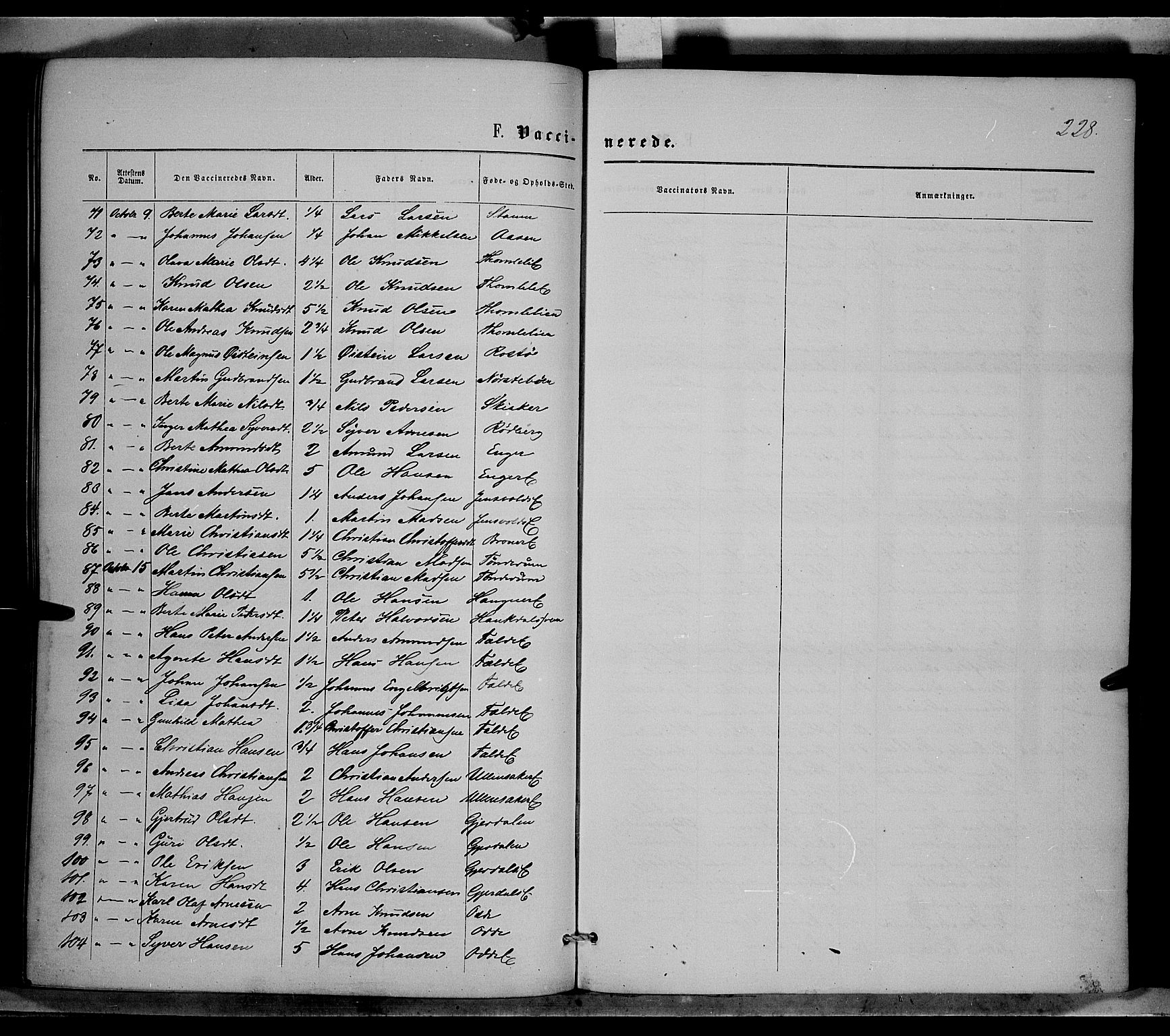 Nordre Land prestekontor, SAH/PREST-124/H/Ha/Haa/L0001: Parish register (official) no. 1, 1860-1871, p. 228