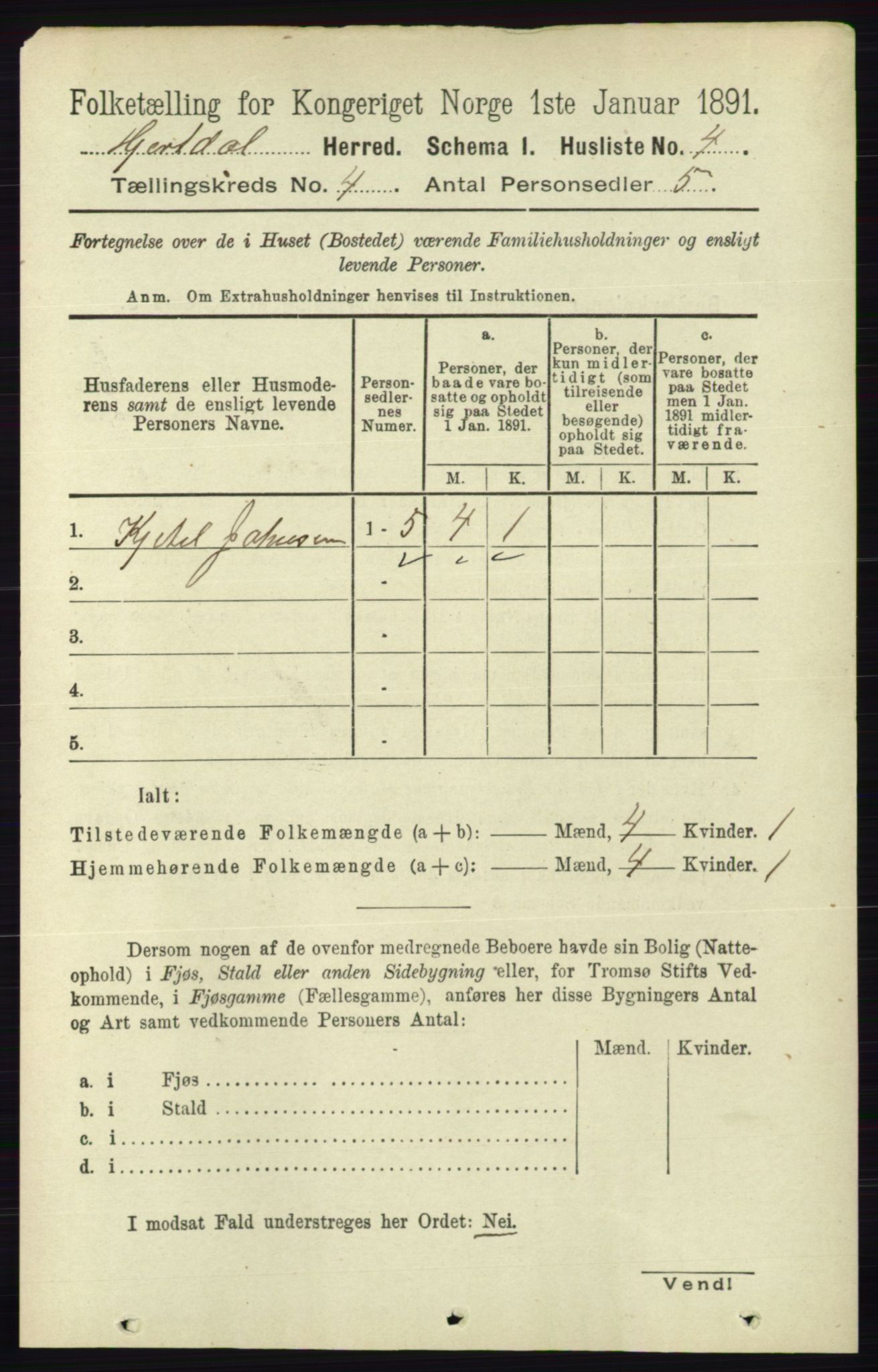 RA, 1891 census for 0827 Hjartdal, 1891, p. 1334