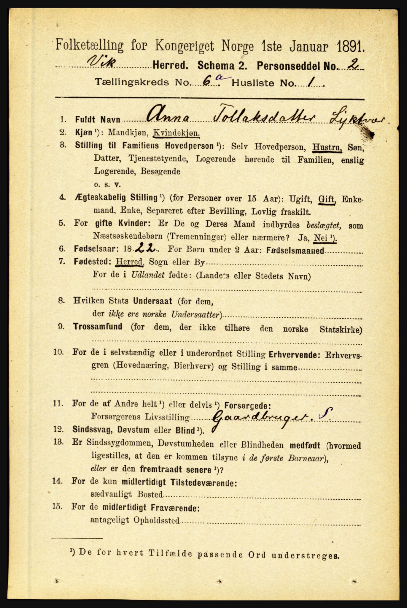 RA, 1891 census for 1417 Vik, 1891, p. 2814