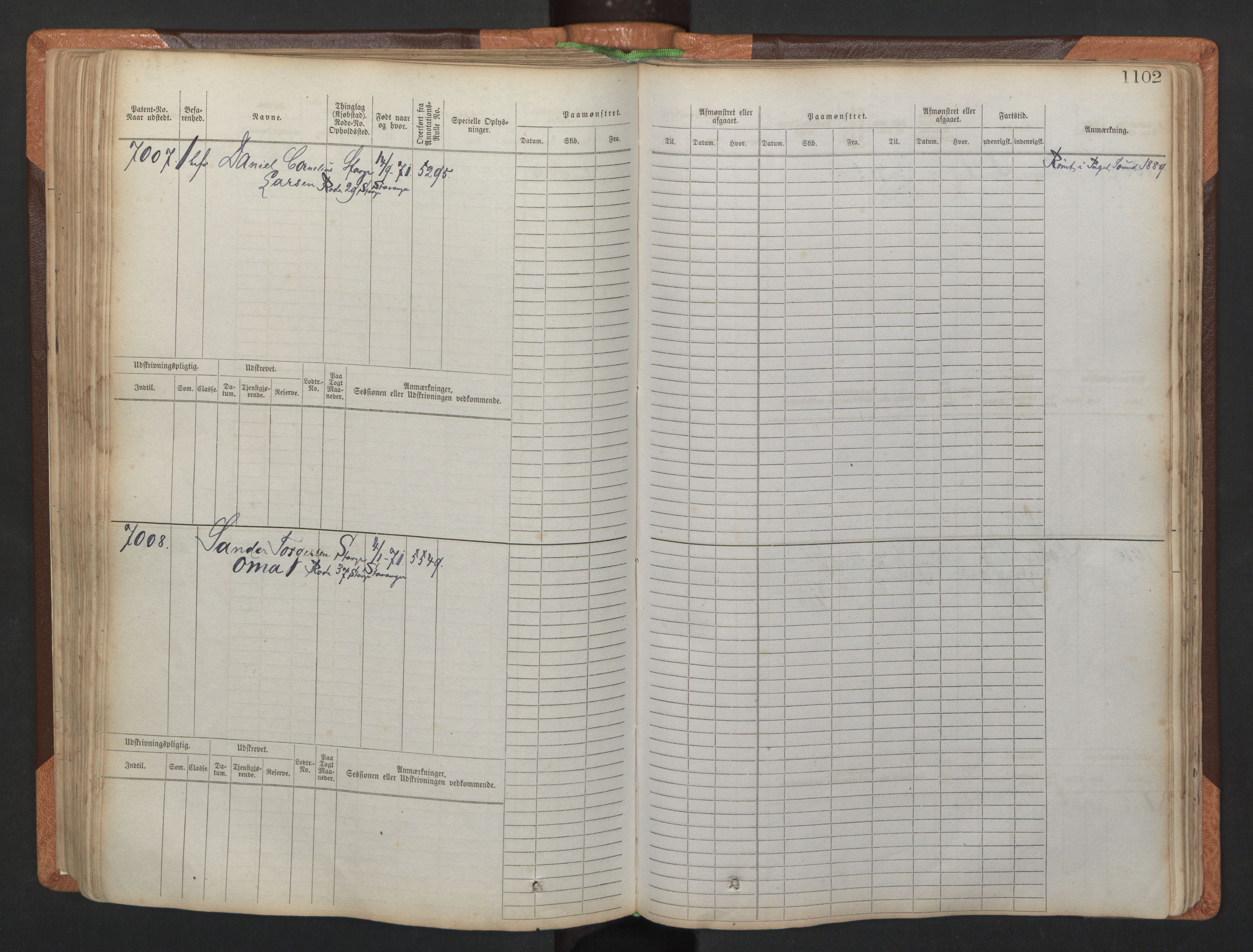 Stavanger sjømannskontor, AV/SAST-A-102006/F/Fb/Fbb/L0011: Sjøfartshovedrulle, patentnr. 6607-7206 (del 2), 1887-1896, p. 205