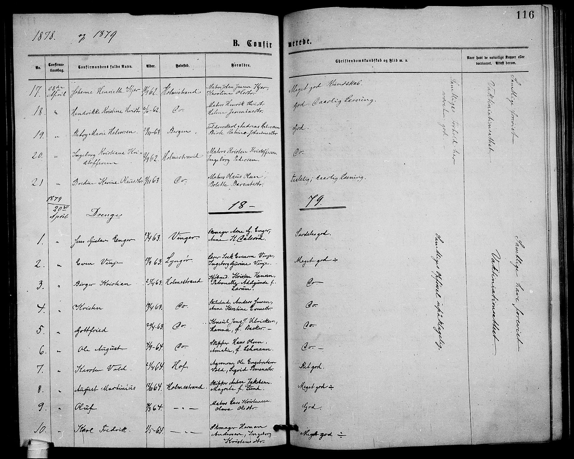 Holmestrand kirkebøker, AV/SAKO-A-346/G/Ga/L0004: Parish register (copy) no. 4, 1874-1888, p. 116