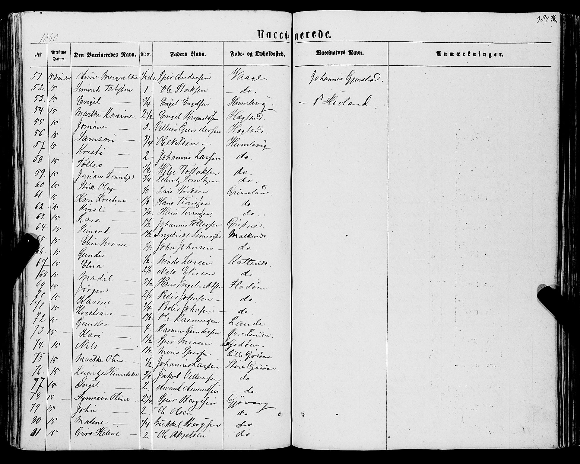 Tysnes sokneprestembete, AV/SAB-A-78601/H/Haa: Parish register (official) no. A 11, 1860-1871, p. 384