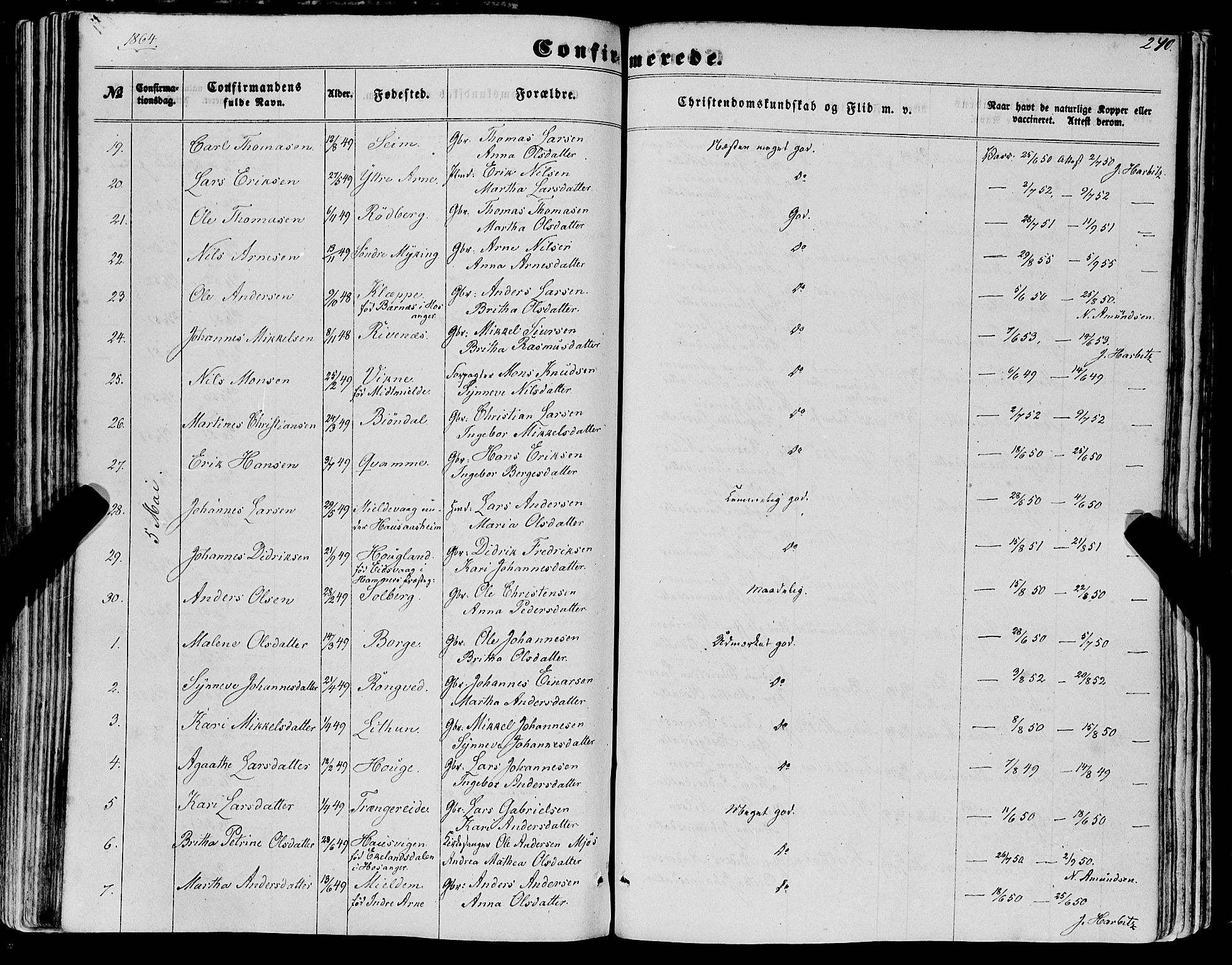 Haus sokneprestembete, AV/SAB-A-75601/H/Haa: Parish register (official) no. A 17, 1858-1870, p. 240