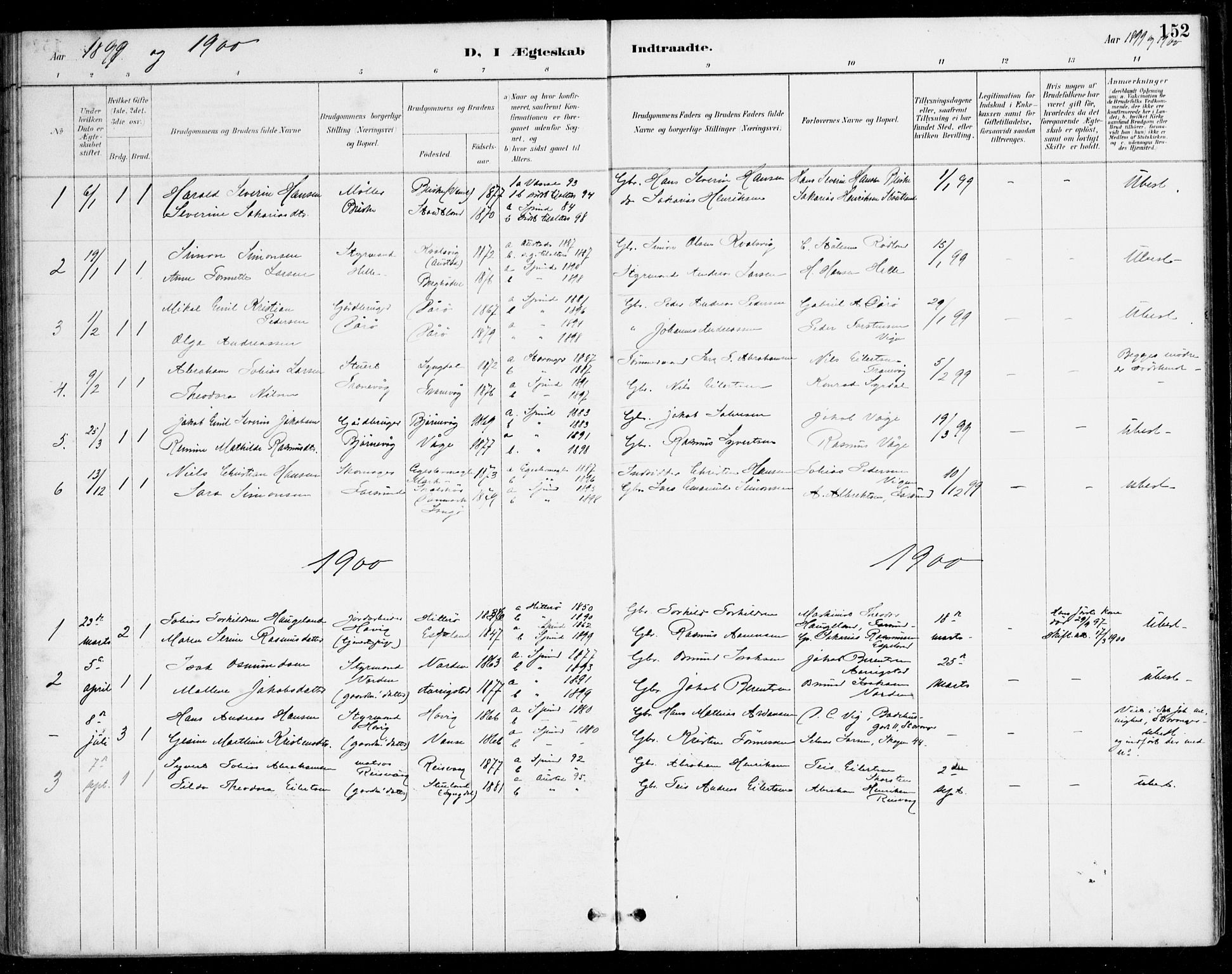 Herad sokneprestkontor, AV/SAK-1111-0018/F/Fa/Fab/L0005: Parish register (official) no. A 5, 1886-1913, p. 152