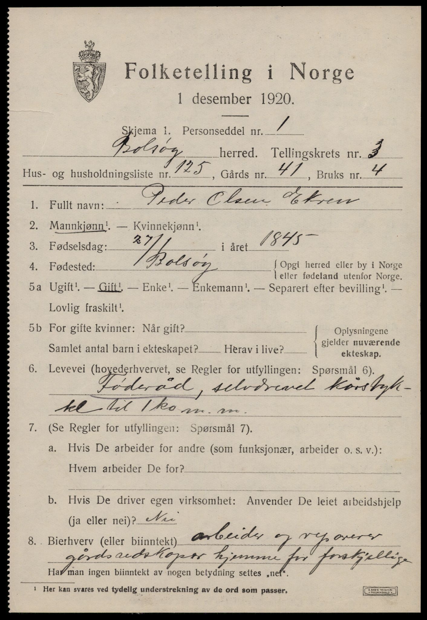 SAT, 1920 census for Bolsøy, 1920, p. 6547