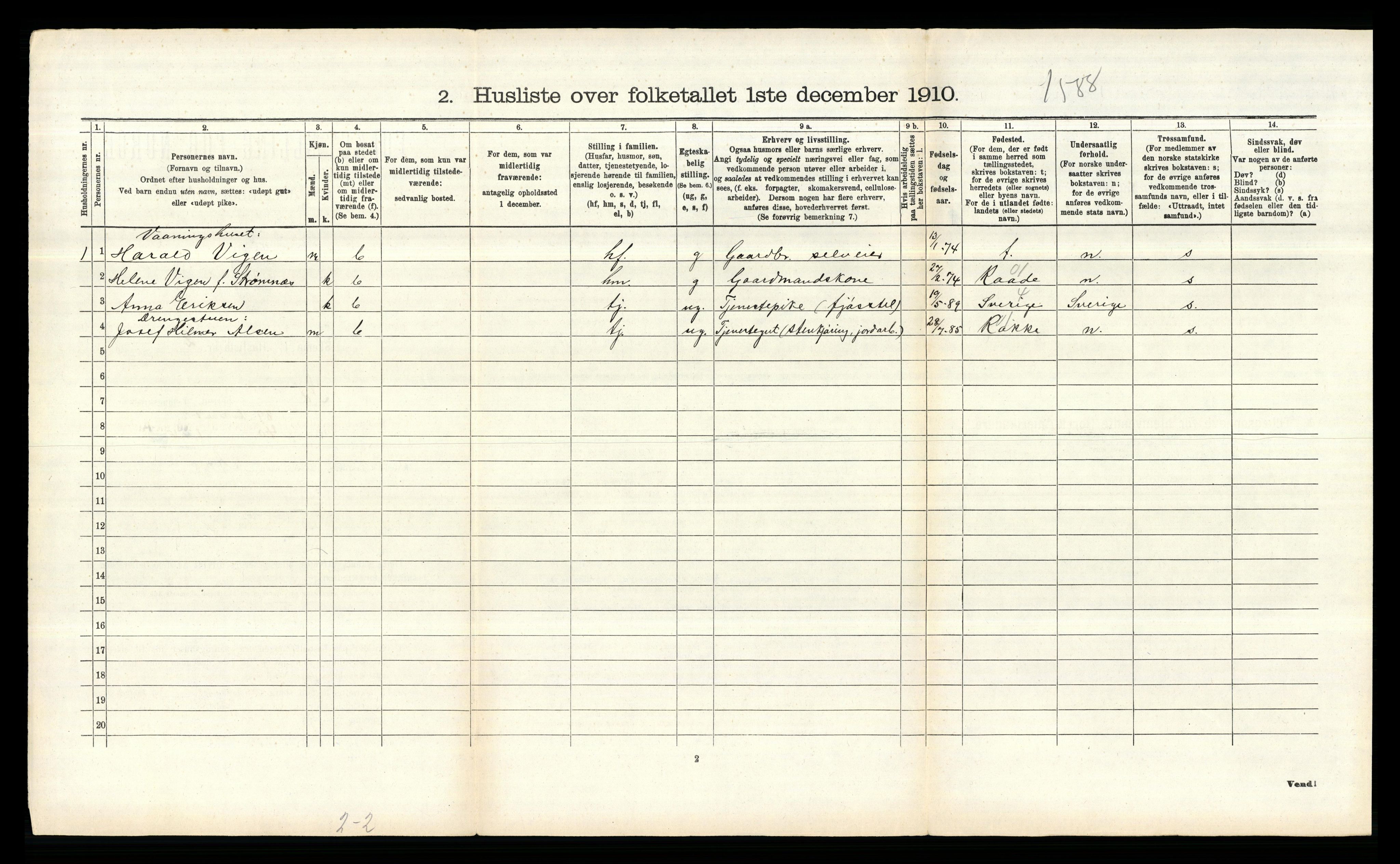 RA, 1910 census for Idd, 1910, p. 437