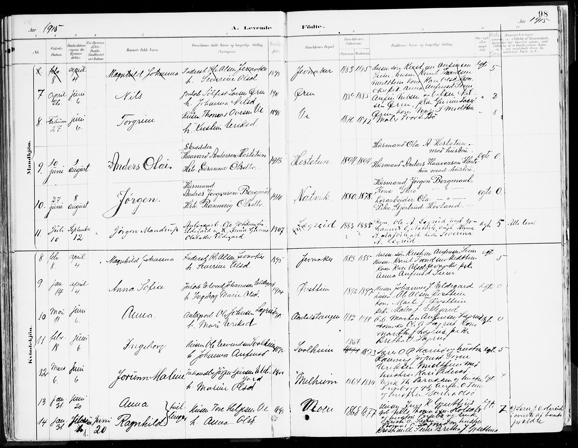 Årdal sokneprestembete, SAB/A-81701: Parish register (official) no. A 5, 1887-1917, p. 98