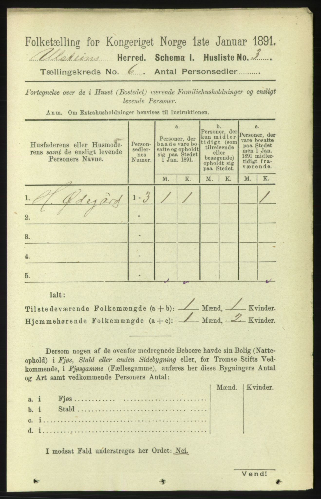 RA, 1891 census for 1516 Ulstein, 1891, p. 1670