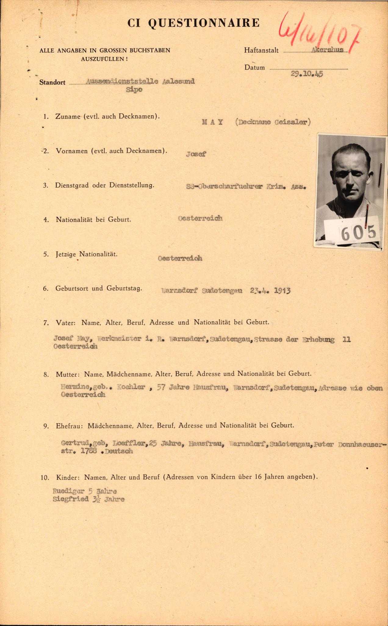 Forsvaret, Forsvarets overkommando II, AV/RA-RAFA-3915/D/Db/L0039: CI Questionaires. Tyske okkupasjonsstyrker i Norge. Østerrikere., 1945-1946, p. 385