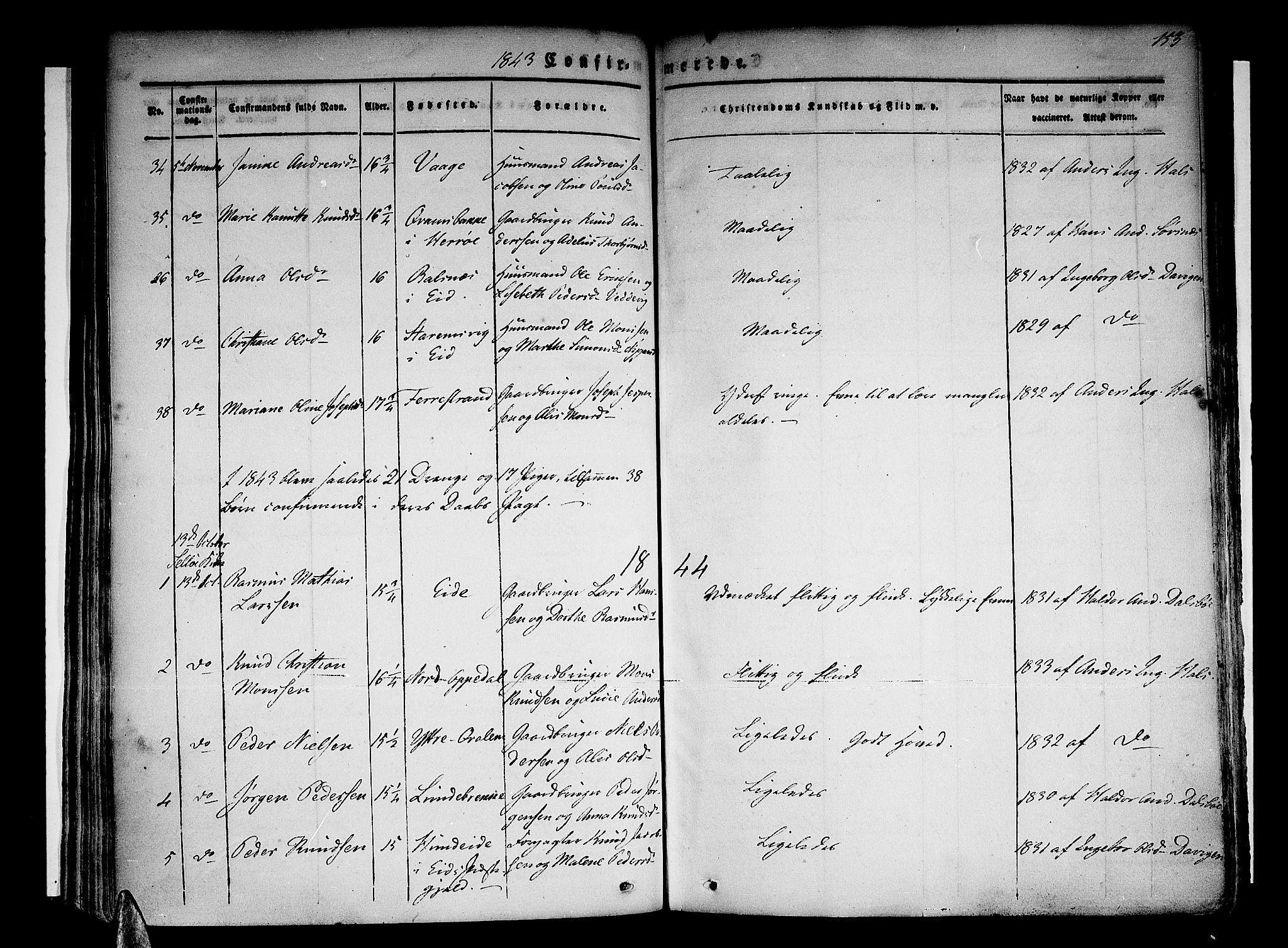 Selje sokneprestembete, SAB/A-99938/H/Ha/Haa/Haaa: Parish register (official) no. A 9, 1829-1844, p. 153