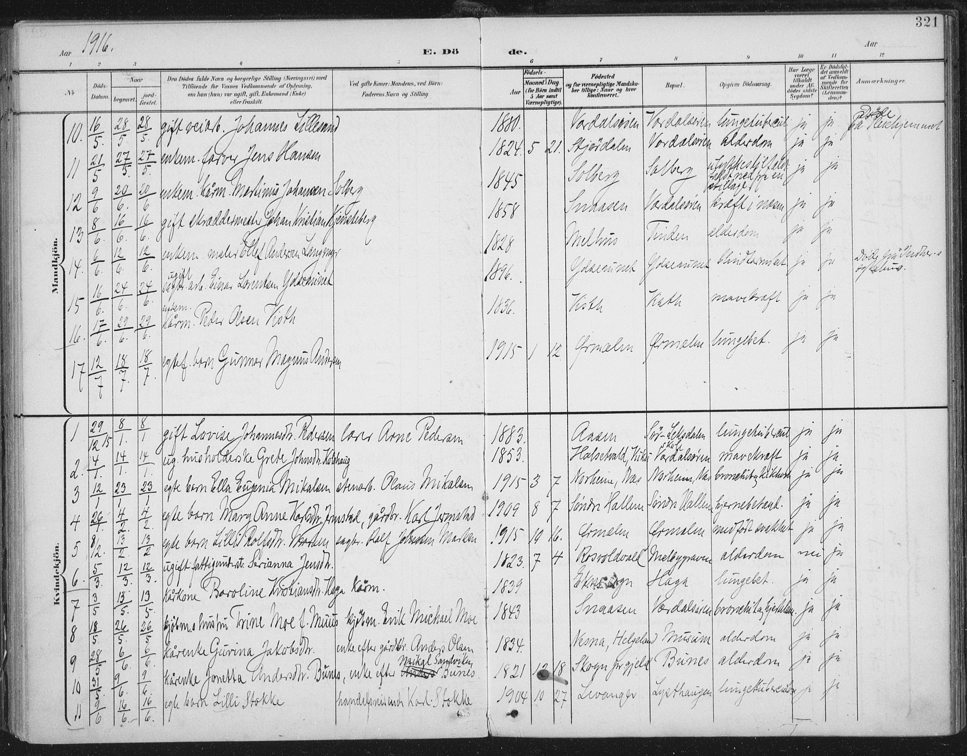 Ministerialprotokoller, klokkerbøker og fødselsregistre - Nord-Trøndelag, AV/SAT-A-1458/723/L0246: Parish register (official) no. 723A15, 1900-1917, p. 321