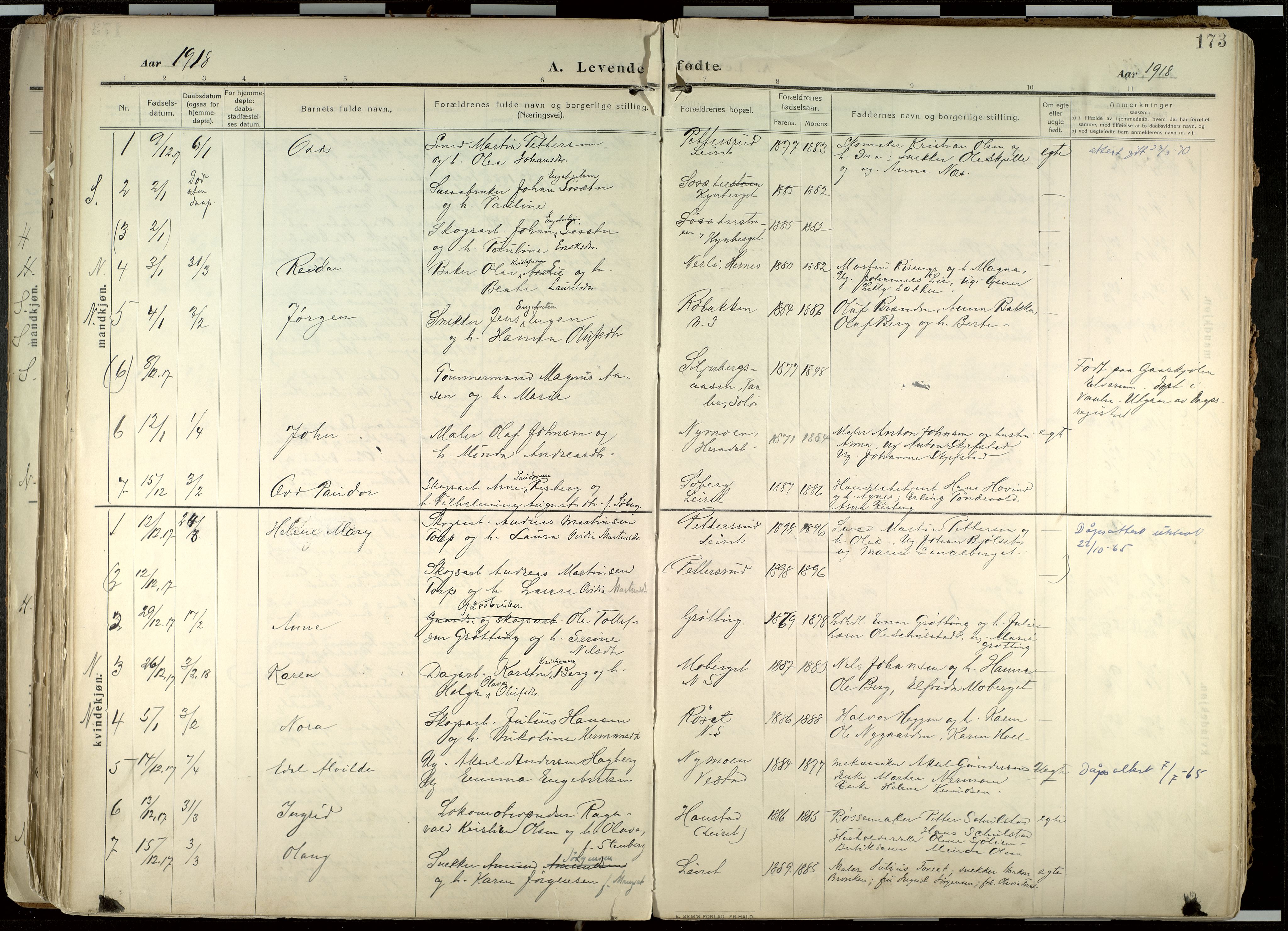 Elverum prestekontor, AV/SAH-PREST-044/H/Ha/Haa/L0020: Parish register (official) no. 20, 1909-1921, p. 173