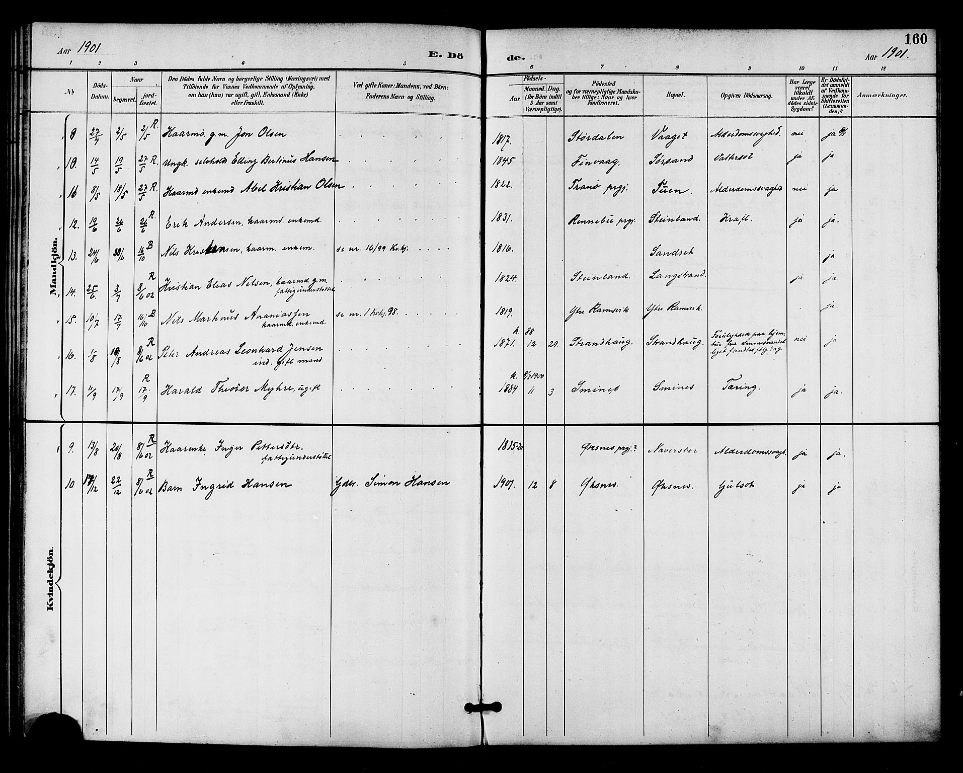 Ministerialprotokoller, klokkerbøker og fødselsregistre - Nordland, AV/SAT-A-1459/893/L1338: Parish register (official) no. 893A10, 1894-1903, p. 160