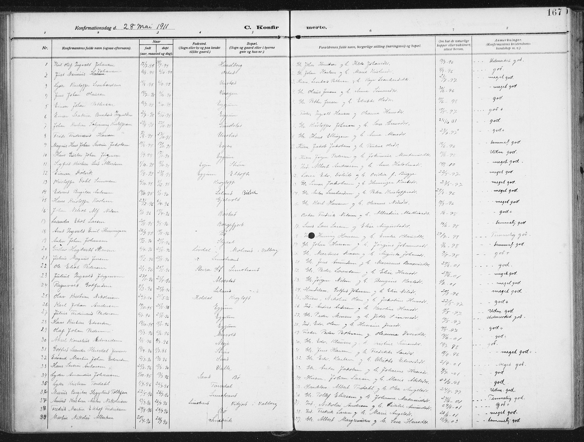 Ministerialprotokoller, klokkerbøker og fødselsregistre - Nordland, SAT/A-1459/880/L1135: Parish register (official) no. 880A09, 1908-1919, p. 167