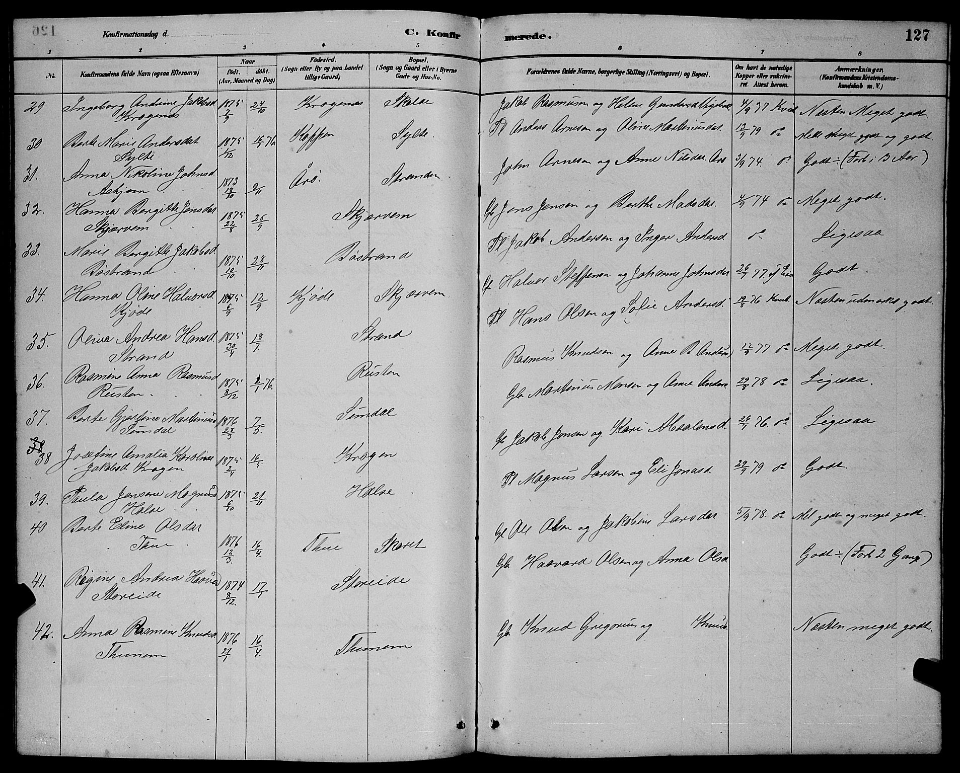 Ministerialprotokoller, klokkerbøker og fødselsregistre - Møre og Romsdal, AV/SAT-A-1454/501/L0017: Parish register (copy) no. 501C03, 1885-1901, p. 127