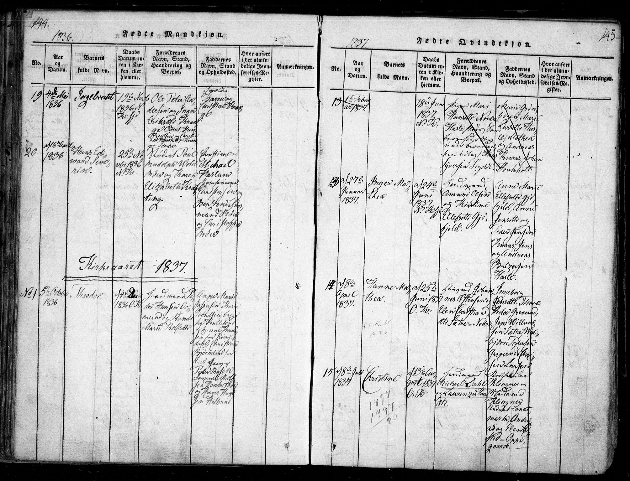 Nesodden prestekontor Kirkebøker, AV/SAO-A-10013/F/Fa/L0006: Parish register (official) no. I 6, 1814-1847, p. 144-145