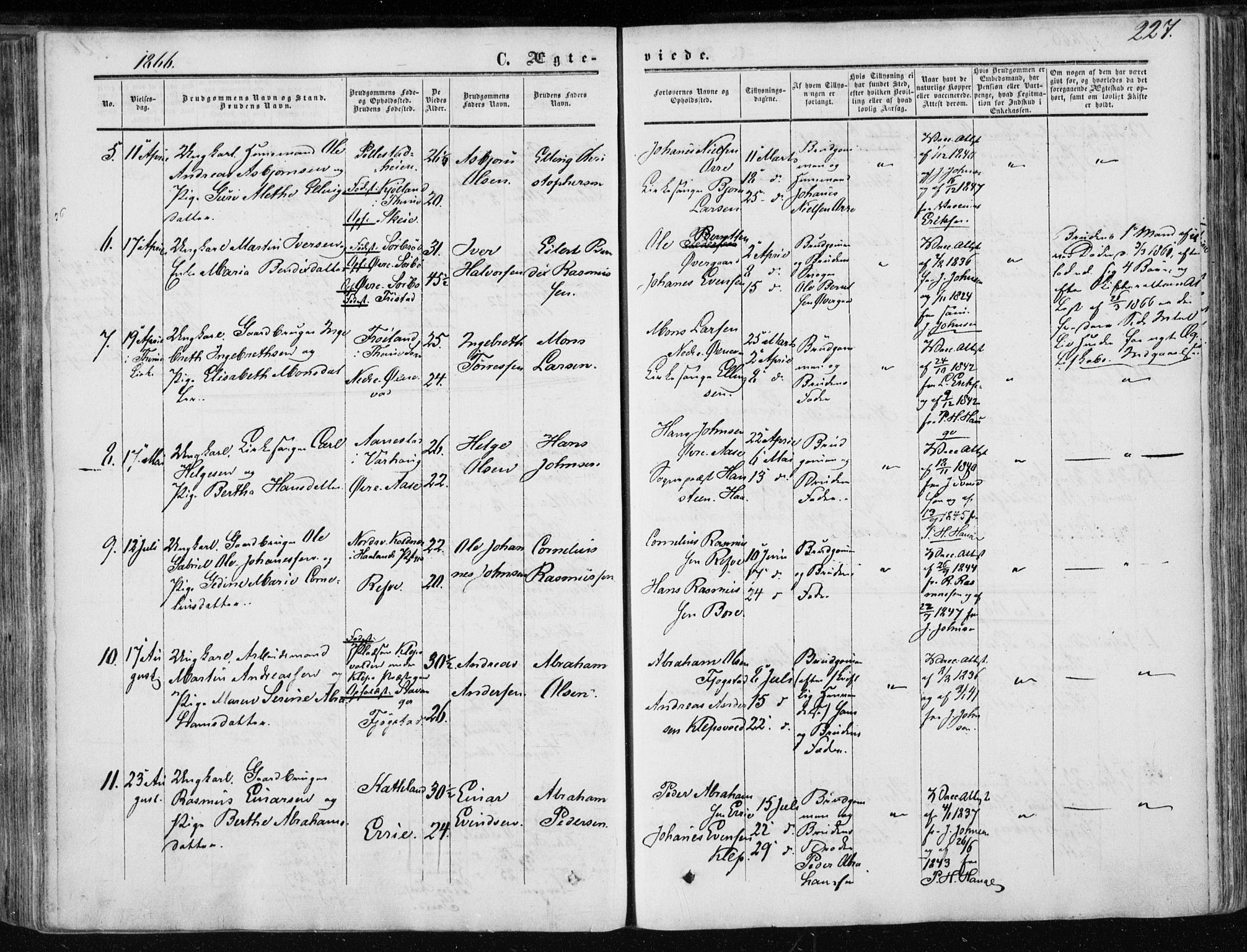 Klepp sokneprestkontor, AV/SAST-A-101803/001/3/30BA/L0005: Parish register (official) no. A 5, 1853-1870, p. 227