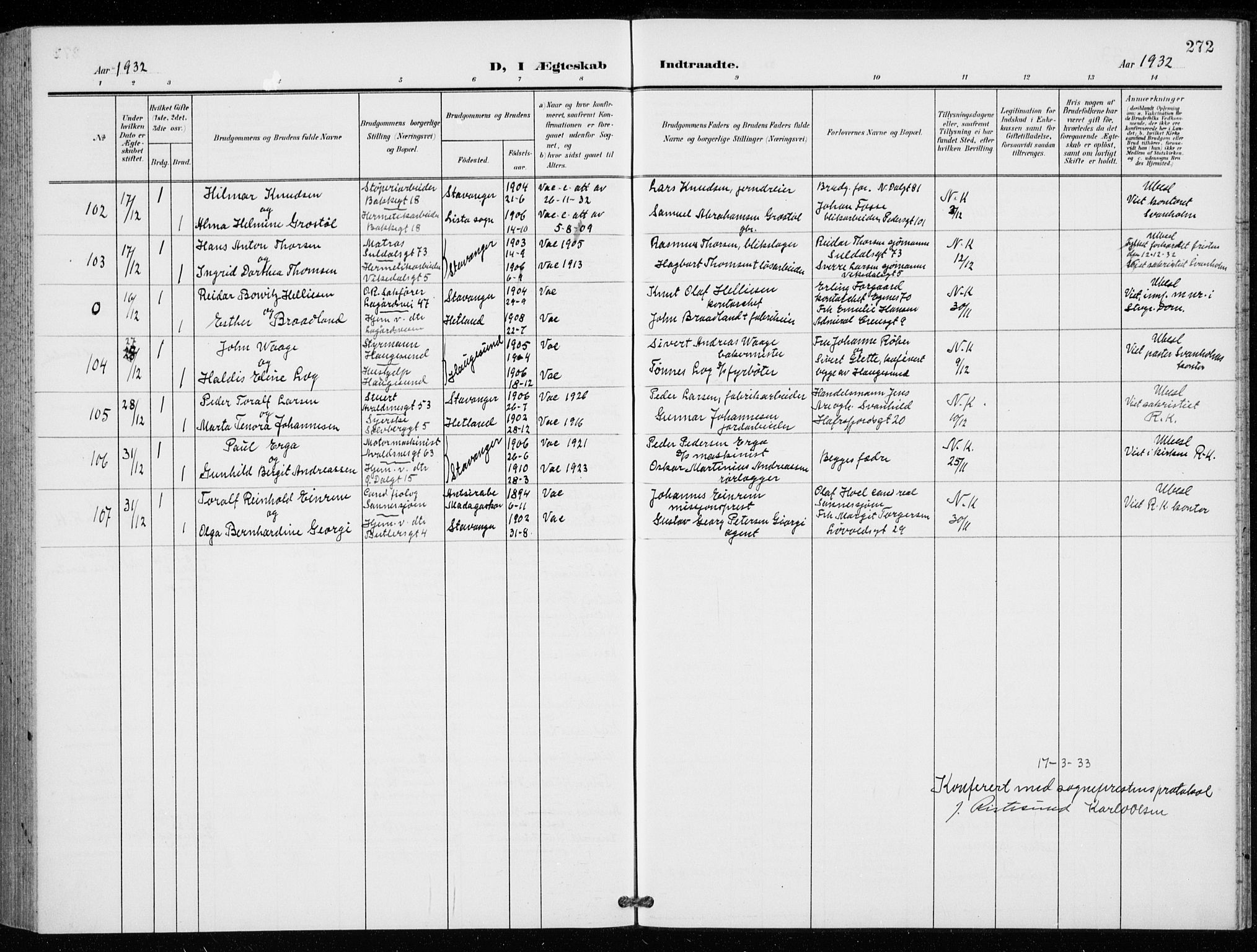 St. Petri sokneprestkontor, AV/SAST-A-101813/001/30/30BB/L0009: Parish register (copy) no. B 9, 1902-1935, p. 272