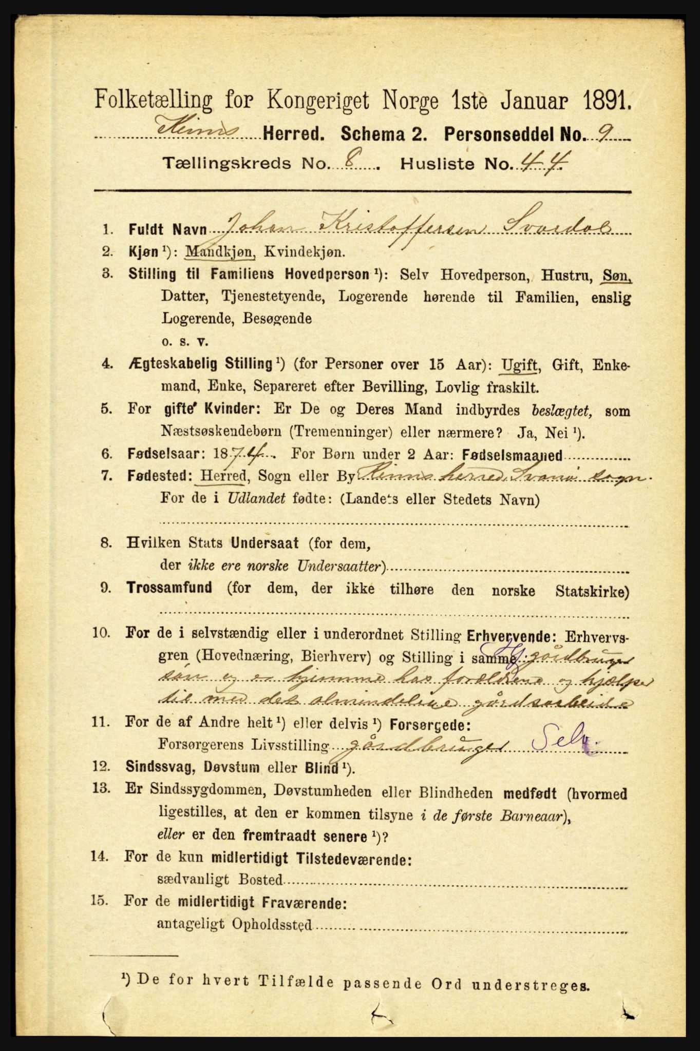 RA, 1891 census for 1437 Kinn, 1891, p. 3387