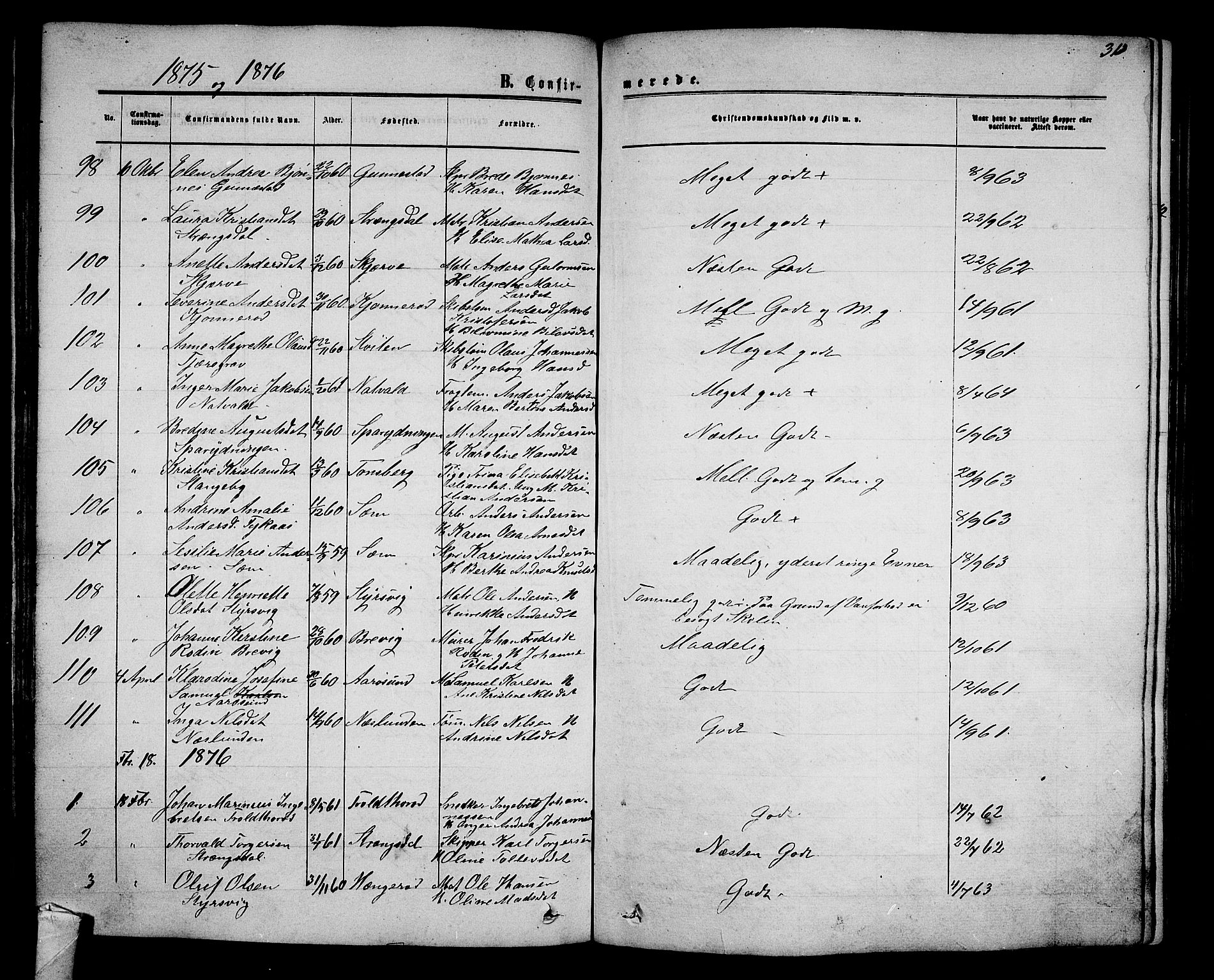 Nøtterøy kirkebøker, AV/SAKO-A-354/G/Ga/L0002: Parish register (copy) no. I 2, 1860-1877, p. 313