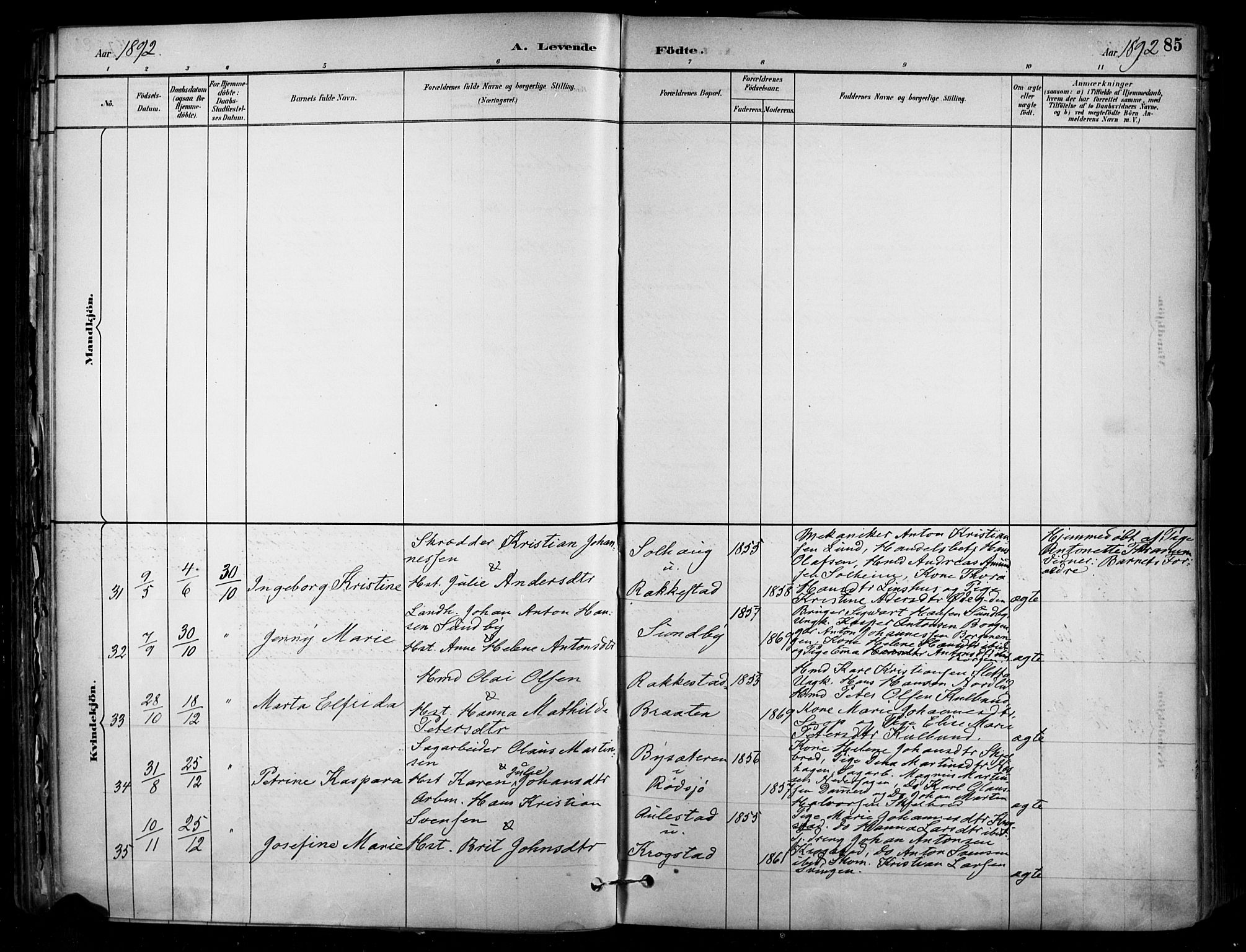 Enebakk prestekontor Kirkebøker, SAO/A-10171c/F/Fa/L0016: Parish register (official) no. I 16, 1883-1898, p. 85