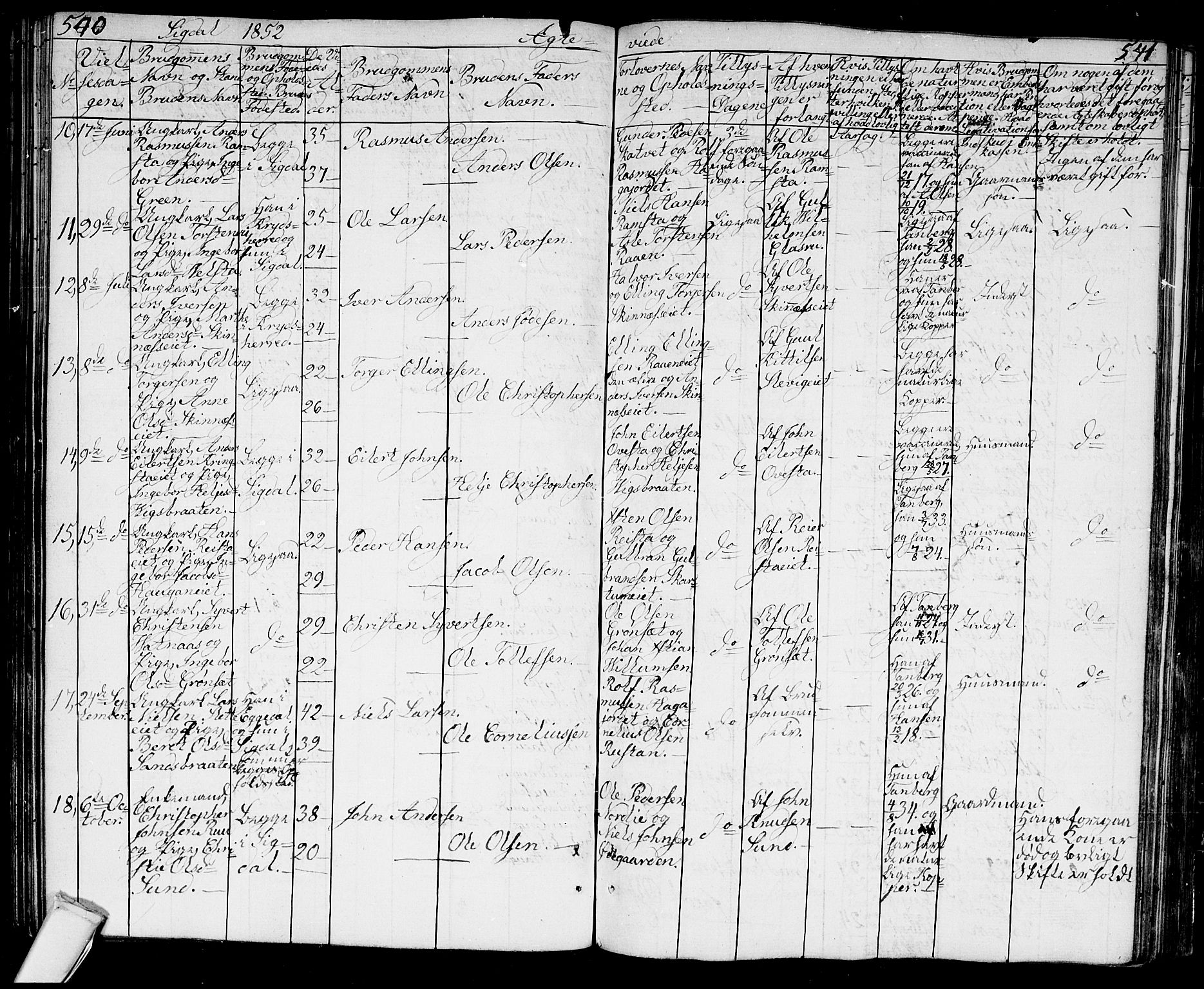 Sigdal kirkebøker, AV/SAKO-A-245/G/Ga/L0002: Parish register (copy) no. I 2, 1835-1856, p. 540-541