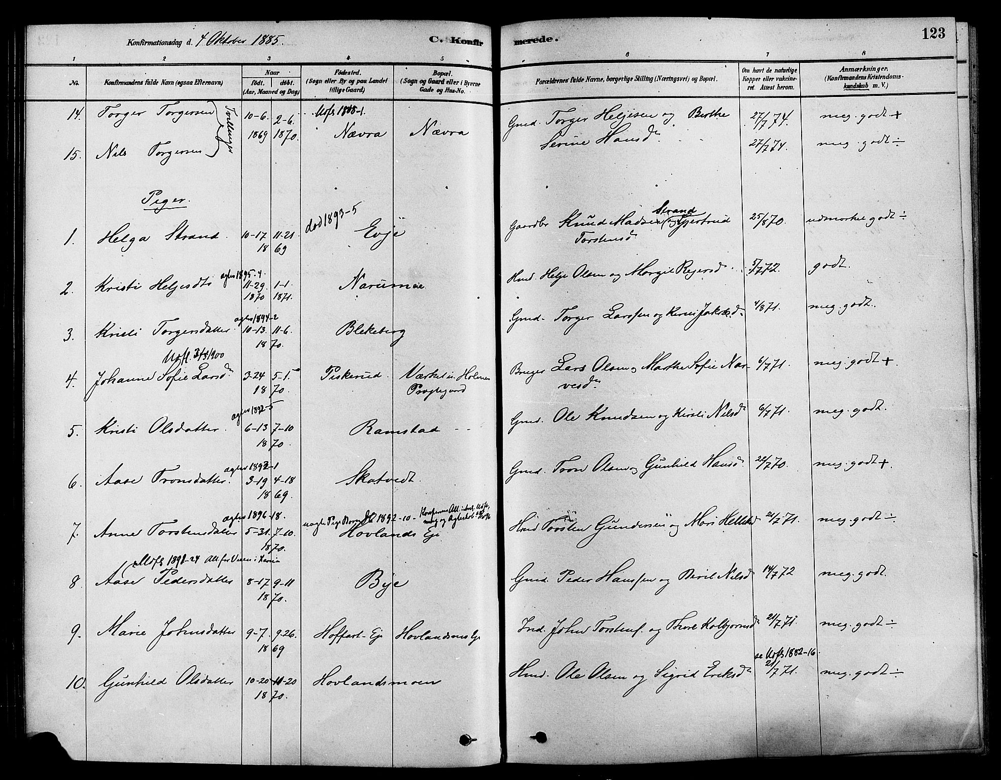 Sigdal kirkebøker, AV/SAKO-A-245/F/Fa/L0011: Parish register (official) no. I 11, 1879-1887, p. 123