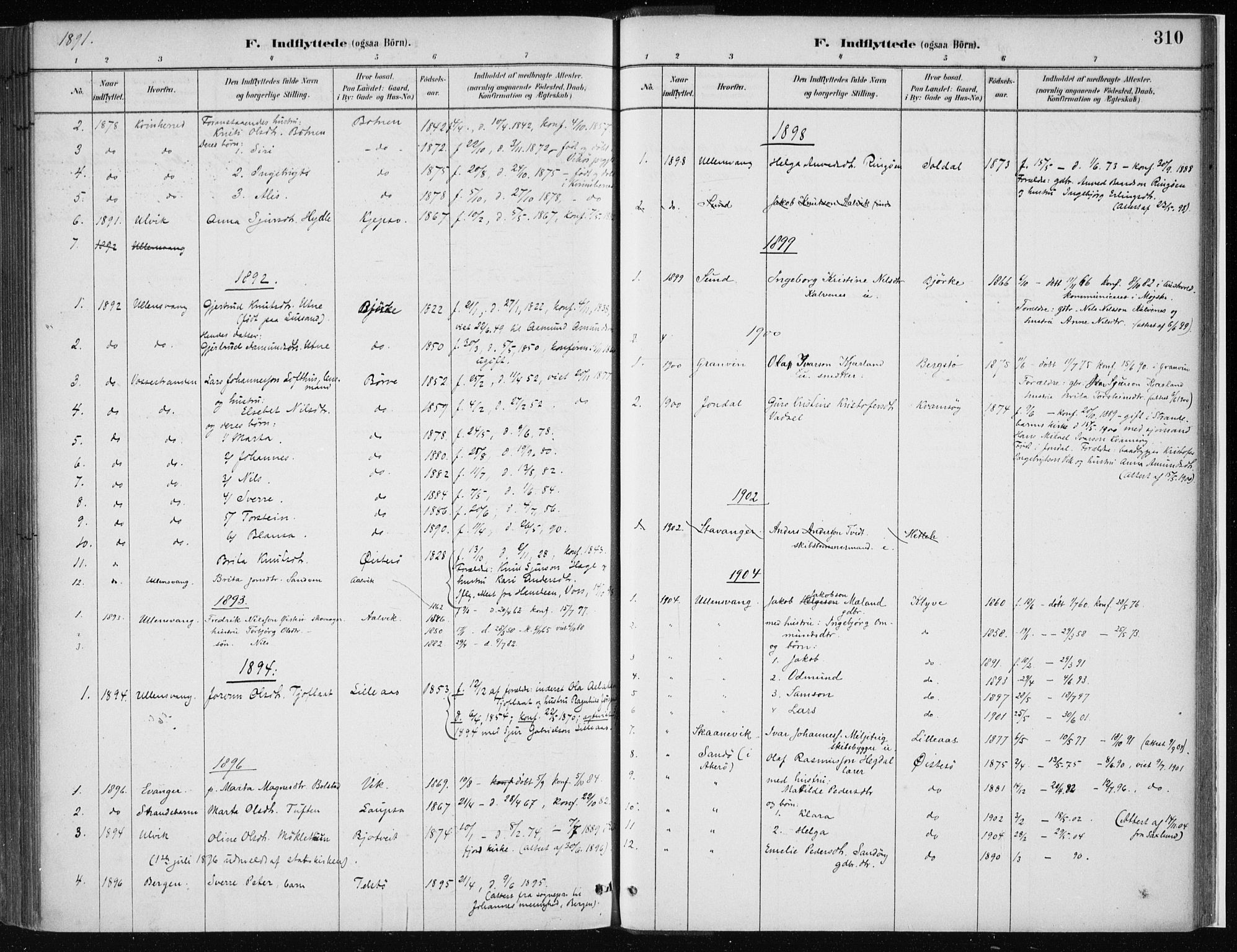 Kvam sokneprestembete, SAB/A-76201/H/Haa: Parish register (official) no. C  1, 1880-1906, p. 310