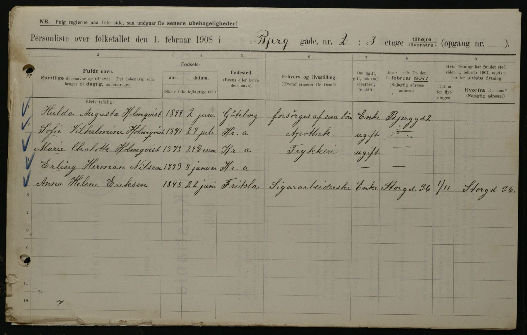 OBA, Municipal Census 1908 for Kristiania, 1908, p. 5364