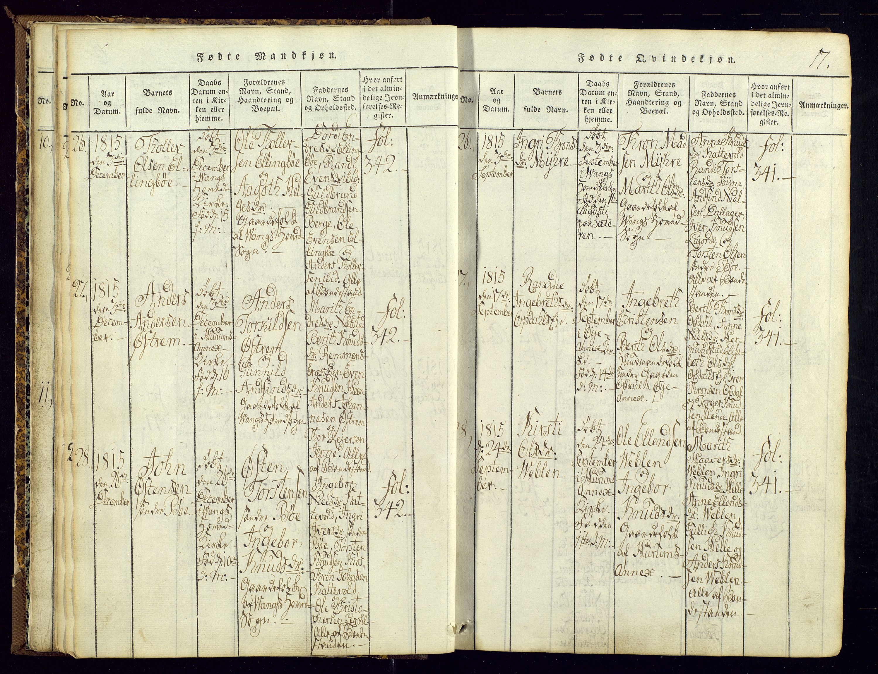 Vang prestekontor, Valdres, SAH/PREST-140/H/Ha/L0004: Parish register (official) no. 4, 1814-1831, p. 17