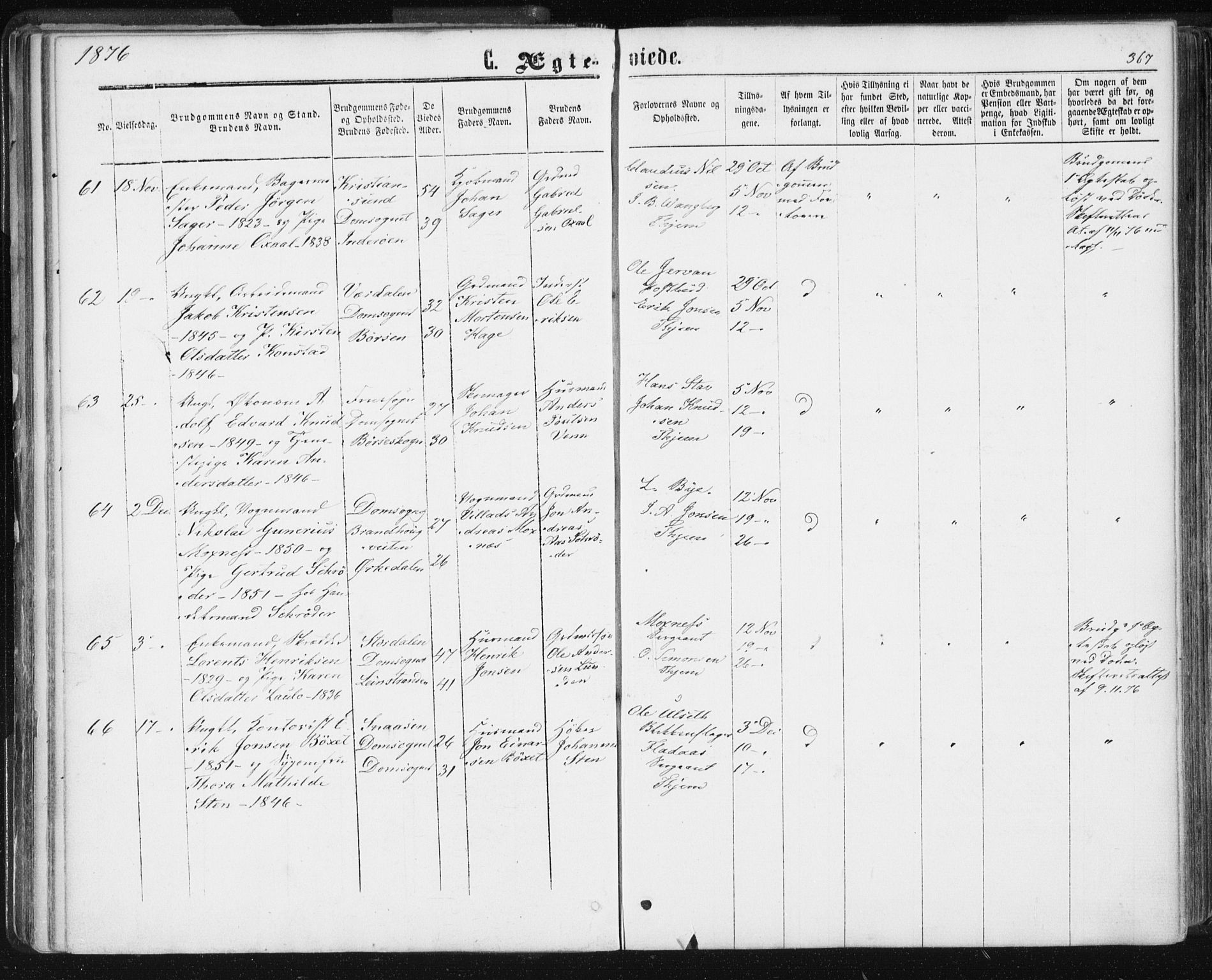 Ministerialprotokoller, klokkerbøker og fødselsregistre - Sør-Trøndelag, AV/SAT-A-1456/601/L0055: Parish register (official) no. 601A23, 1866-1877, p. 367