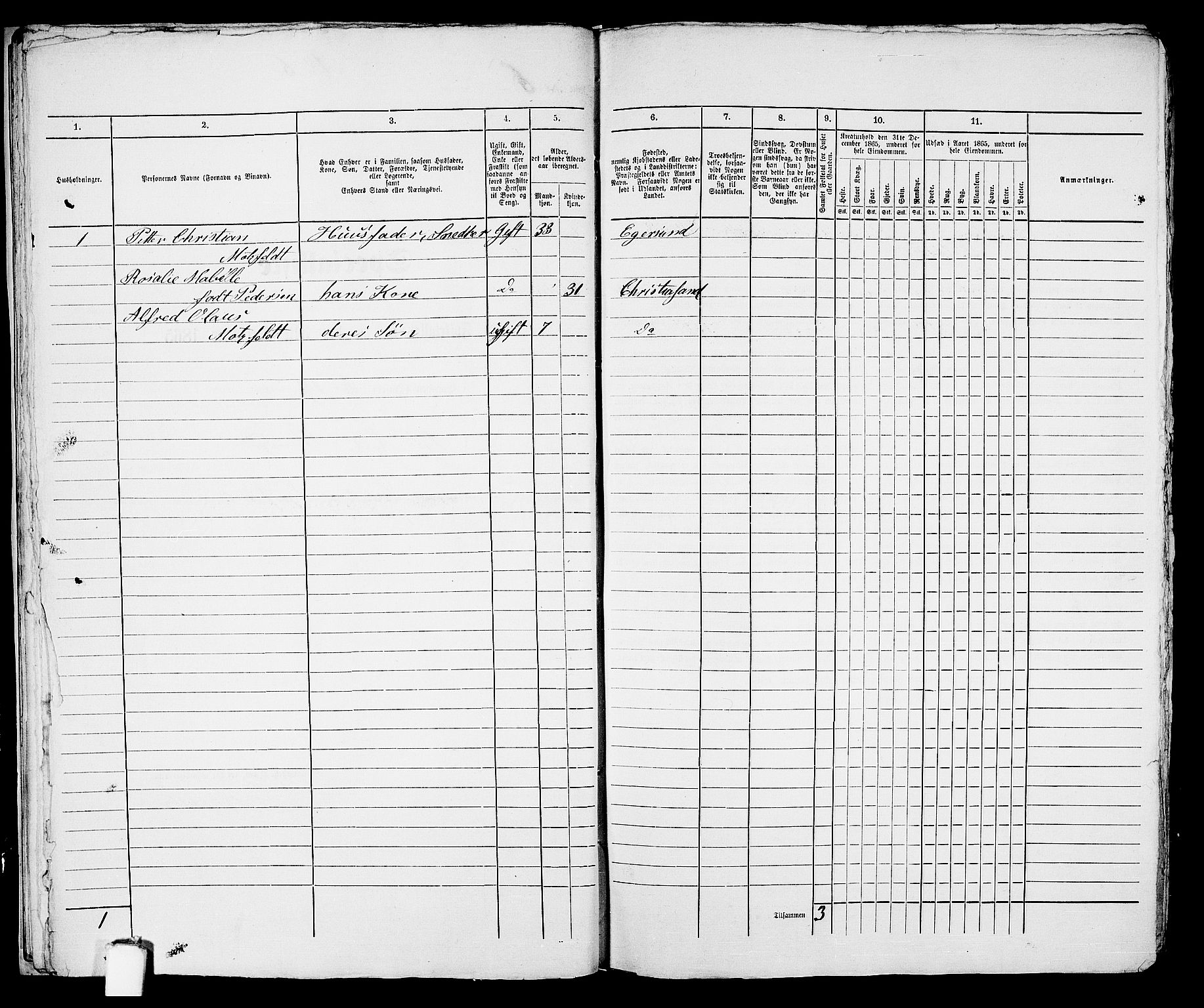 RA, 1865 census for Eigersund parish, Egersund town, 1865, p. 21