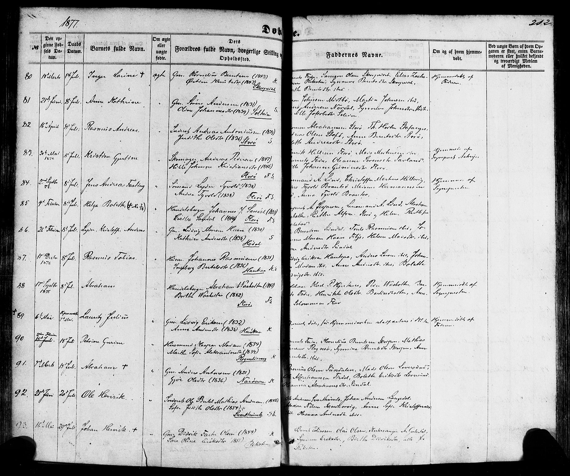 Kinn sokneprestembete, SAB/A-80801/H/Haa/Haaa/L0006: Parish register (official) no. A 6, 1857-1885, p. 212