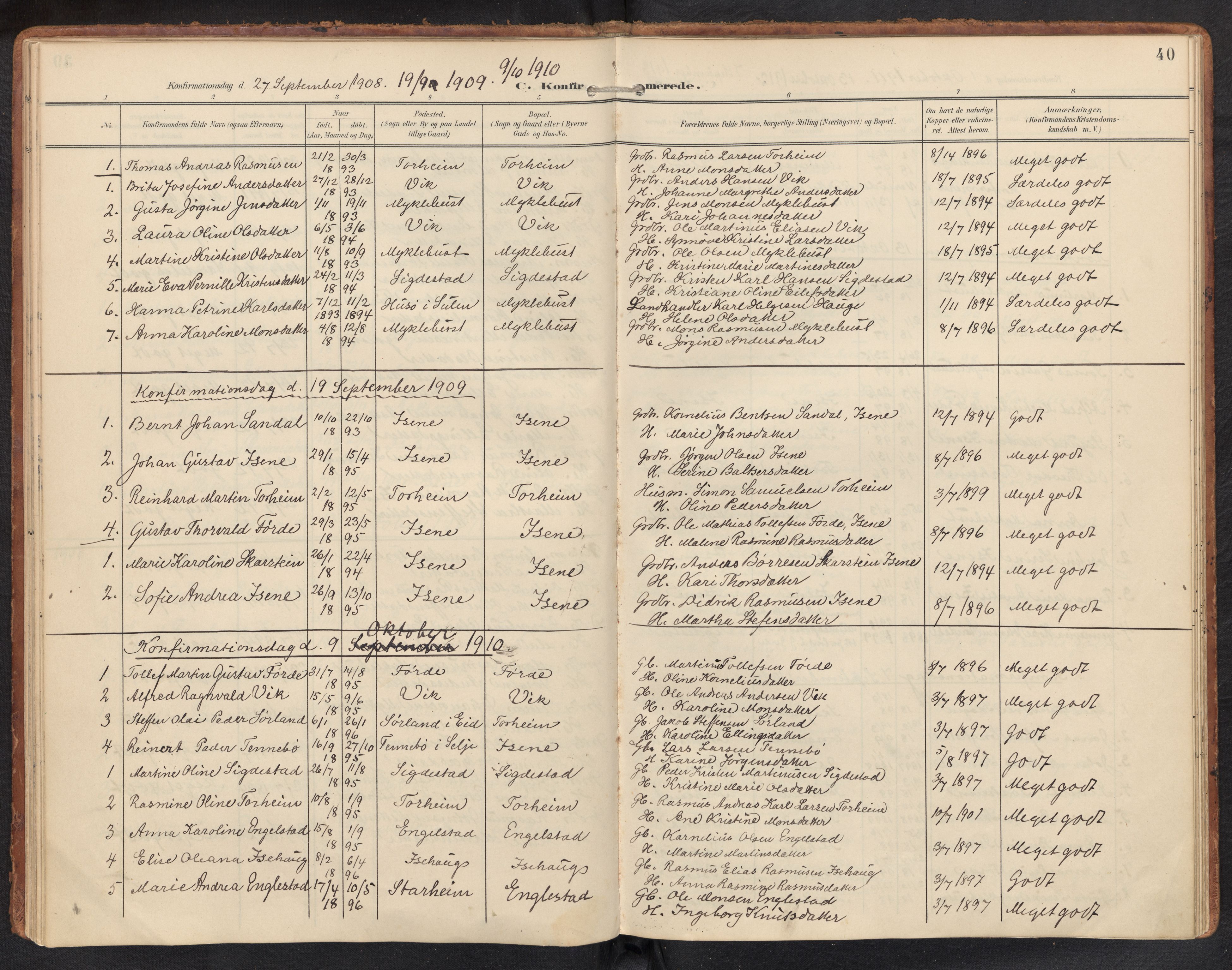 Davik sokneprestembete, AV/SAB-A-79701/H/Haa/Haae/L0002: Parish register (official) no. E 2, 1901-1937, p. 39b-40a