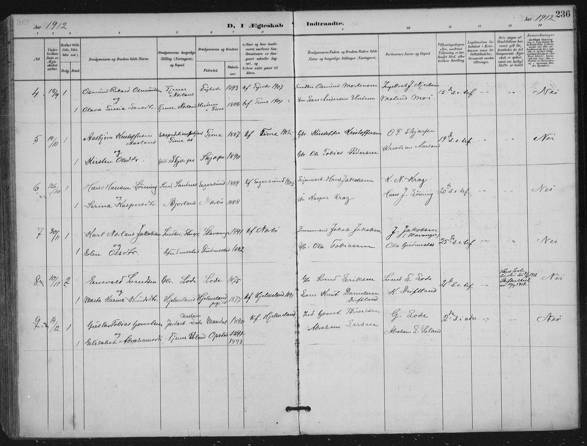 Hå sokneprestkontor, AV/SAST-A-101801/002/B/L0001: Parish register (official) no. A 11, 1897-1924, p. 236